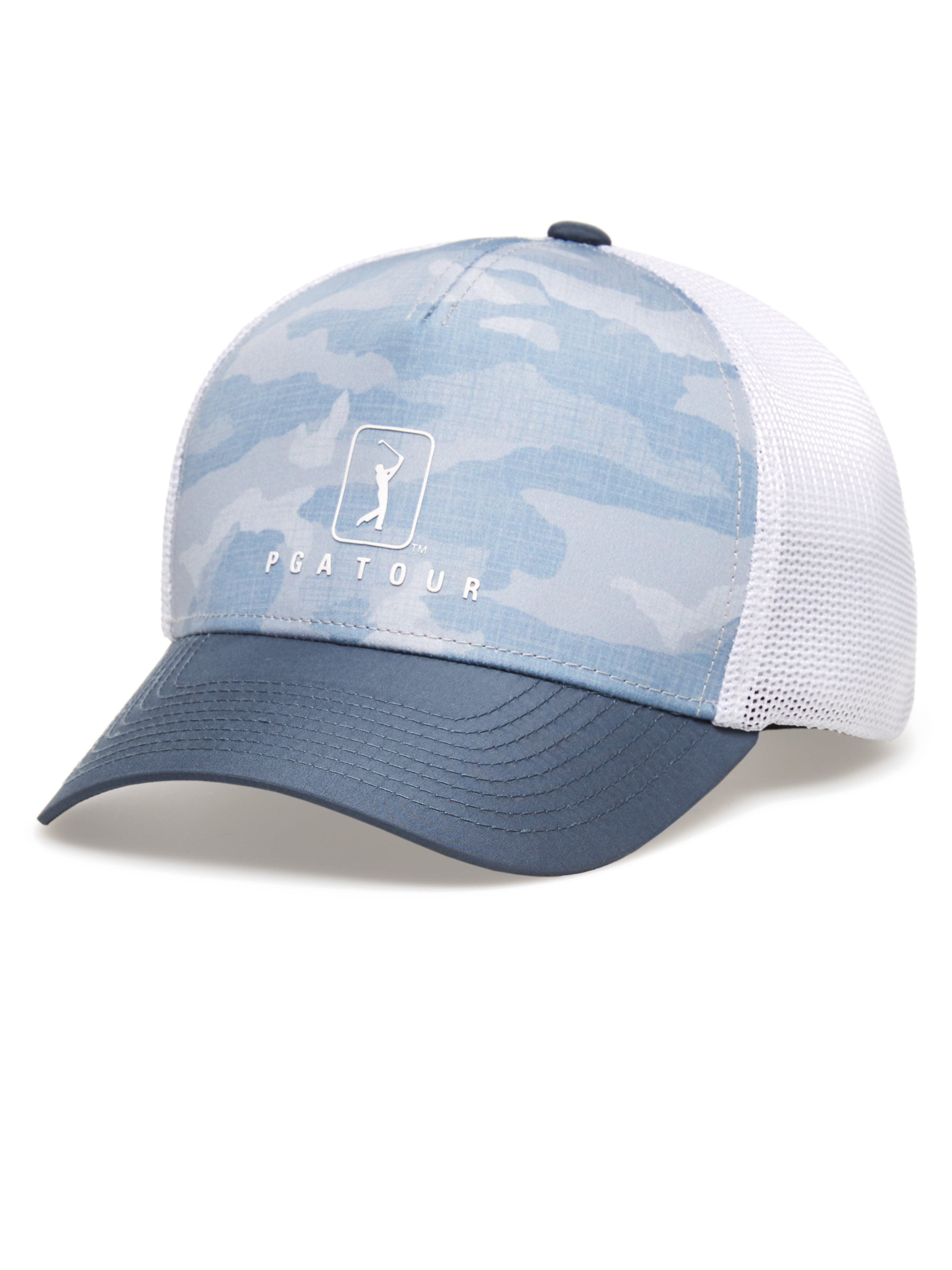PGA TOUR Apparel Mens Camo Trucker Hat, Tradewinds Gray, 100% Polyester | Golf Apparel Shop