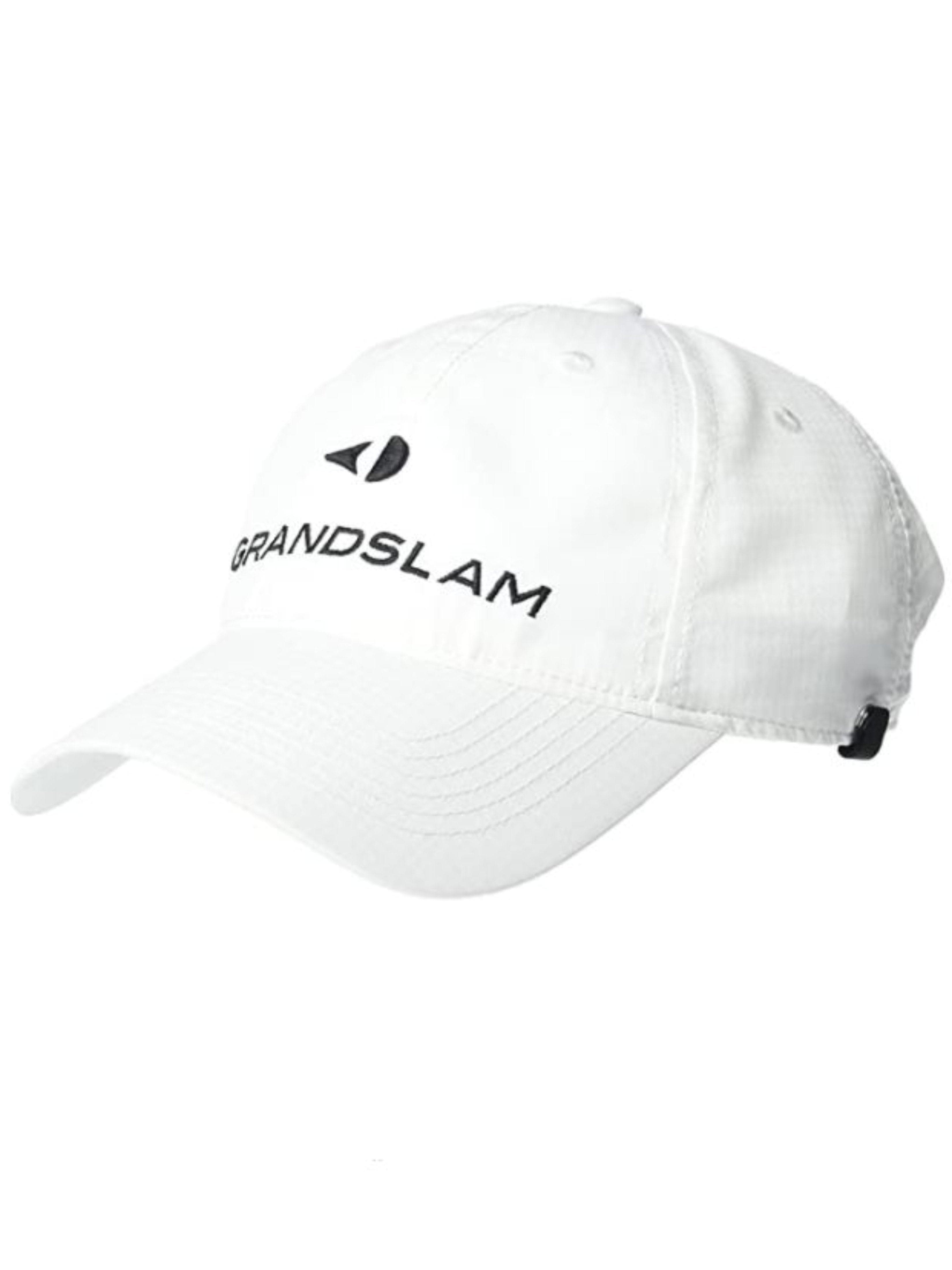 Grand Slam Mens Cap w/ Mask Holder Snap, White, 100% Polyester | Golf Apparel Shop