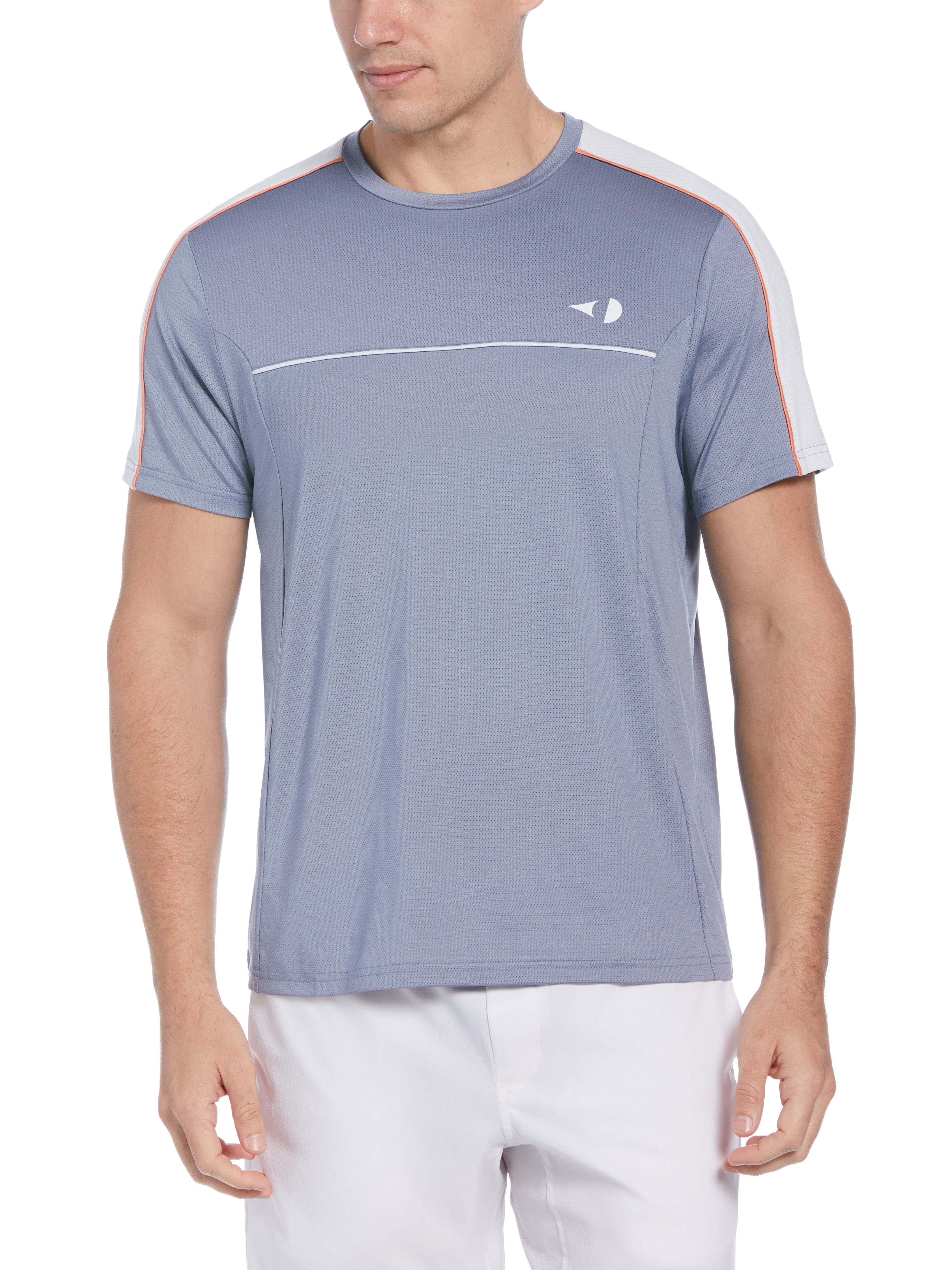 Grand Slam Mens Color Block Crew Neck Tennis Shirt w/ Piping, Size Small, Flint Stone Gray, Polyester/Spandex | Golf Apparel Shop