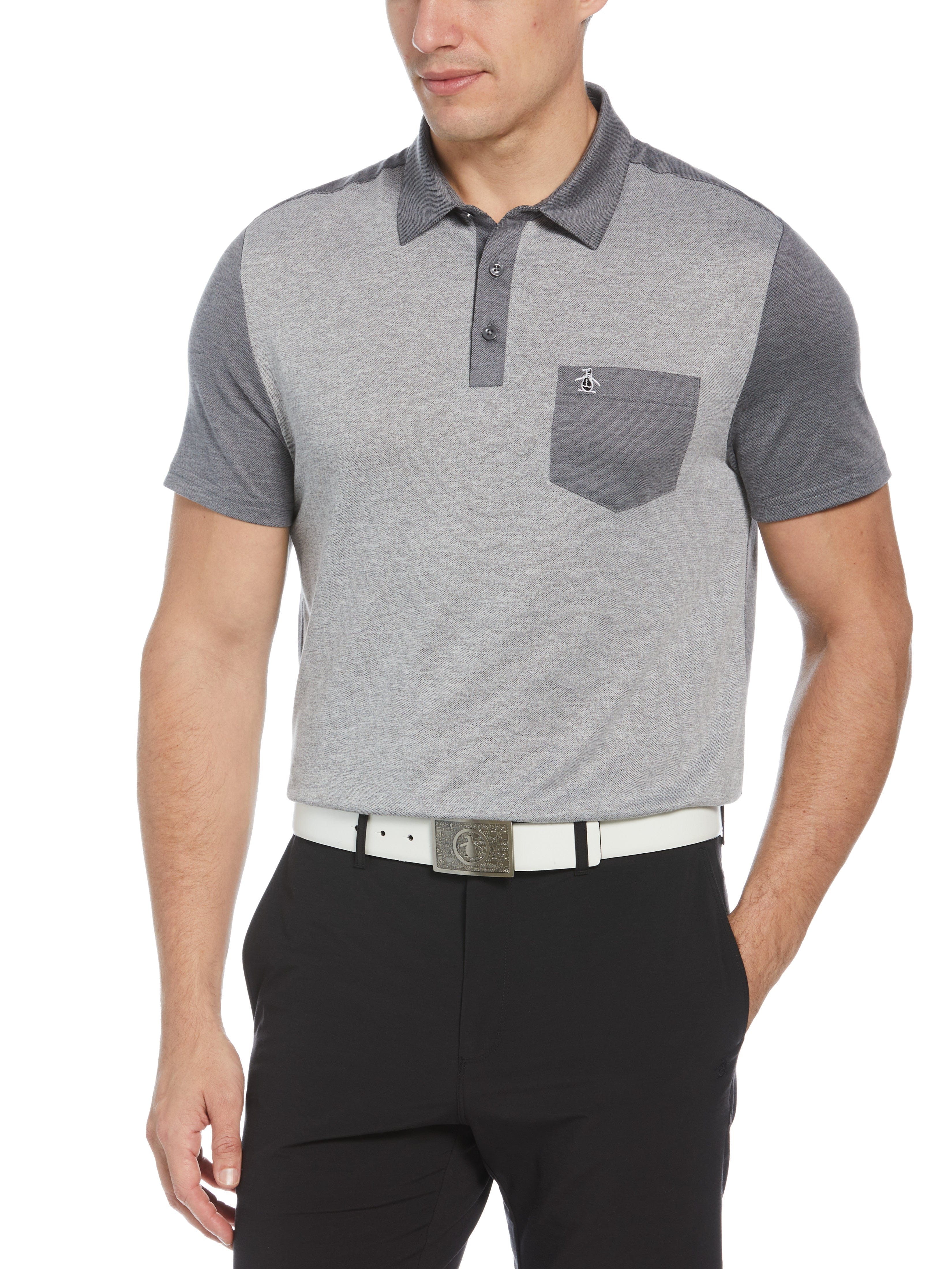 Original Penguin Mens Color Block Golf Polo Shirt, Size Small, Black, Polyester/Recycled Polyester/Cotton | Golf Apparel Shop