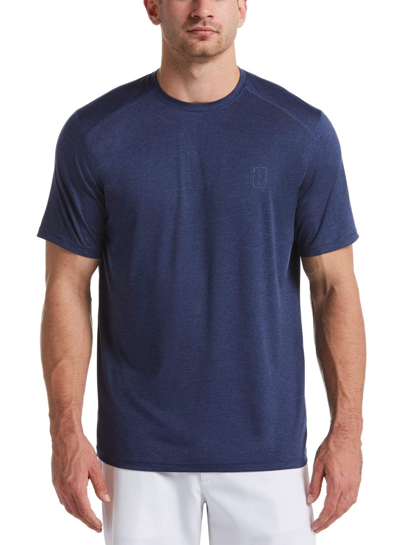 PGA TOUR Apparel Mens Crew Neck T-Shirt, Size Medium, Peacoat Heather Blue, Polyester/Elastane | Golf Apparel Shop