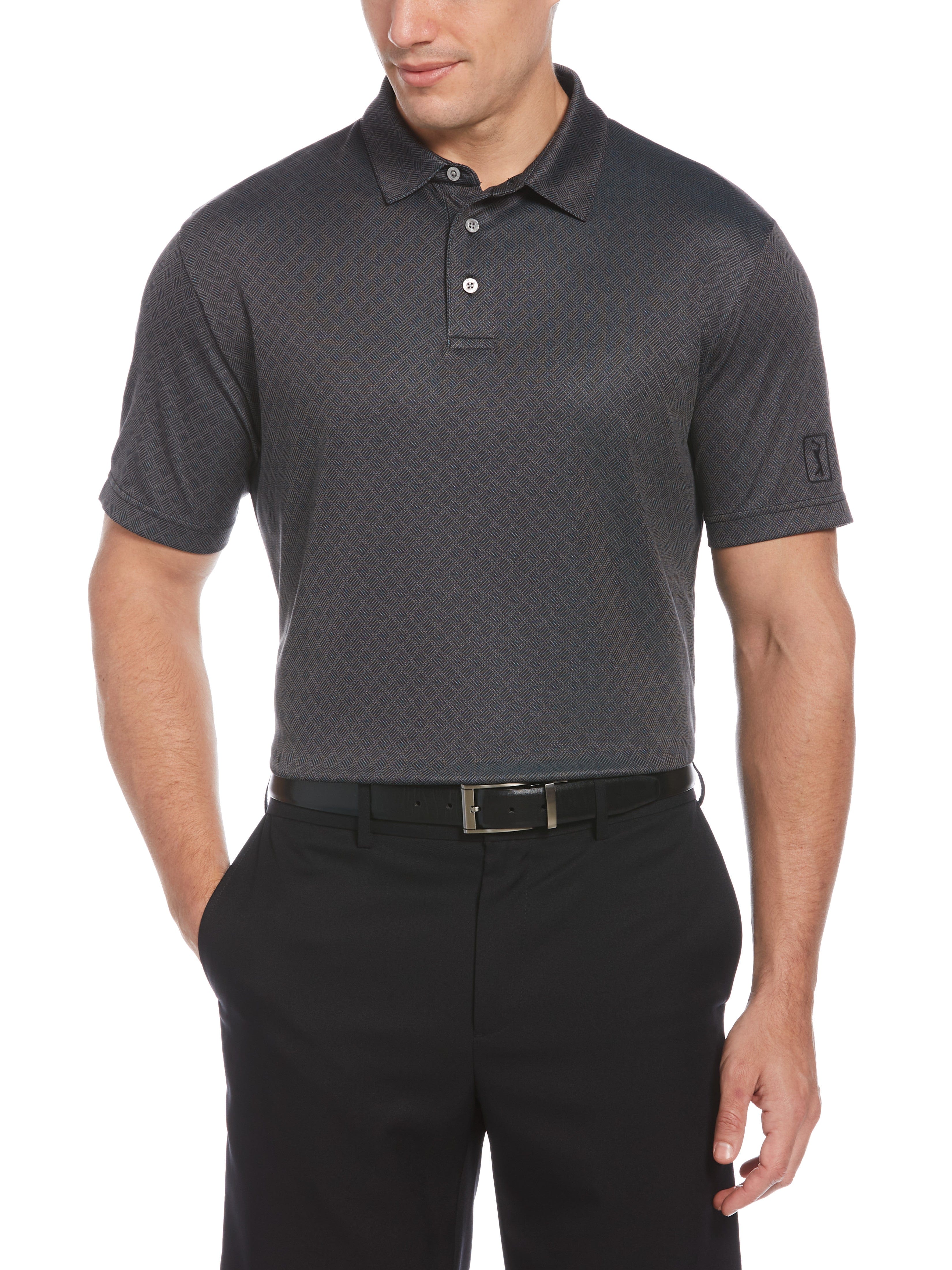 PGA TOUR Apparel Mens Diamond Jacquard Golf Polo Shirt, Size Small, Black, 100% Polyester | Golf Apparel Shop