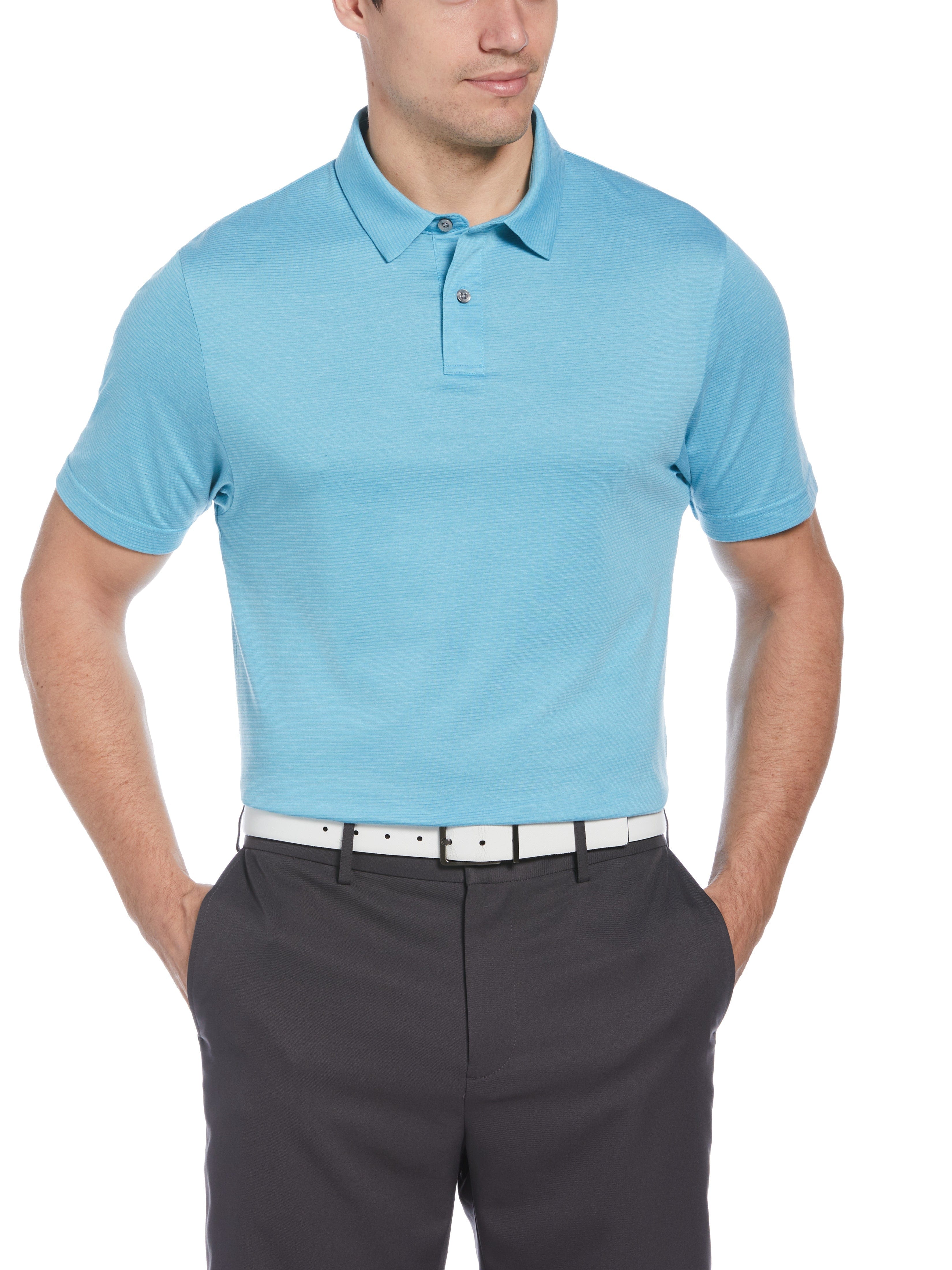 PGA TOUR Apparel Mens Eco Golf Polo Shirt, Size XL, Washed Teal Heather Blue, Polyester/Recycled Polyester/Cotton | Golf Apparel Shop