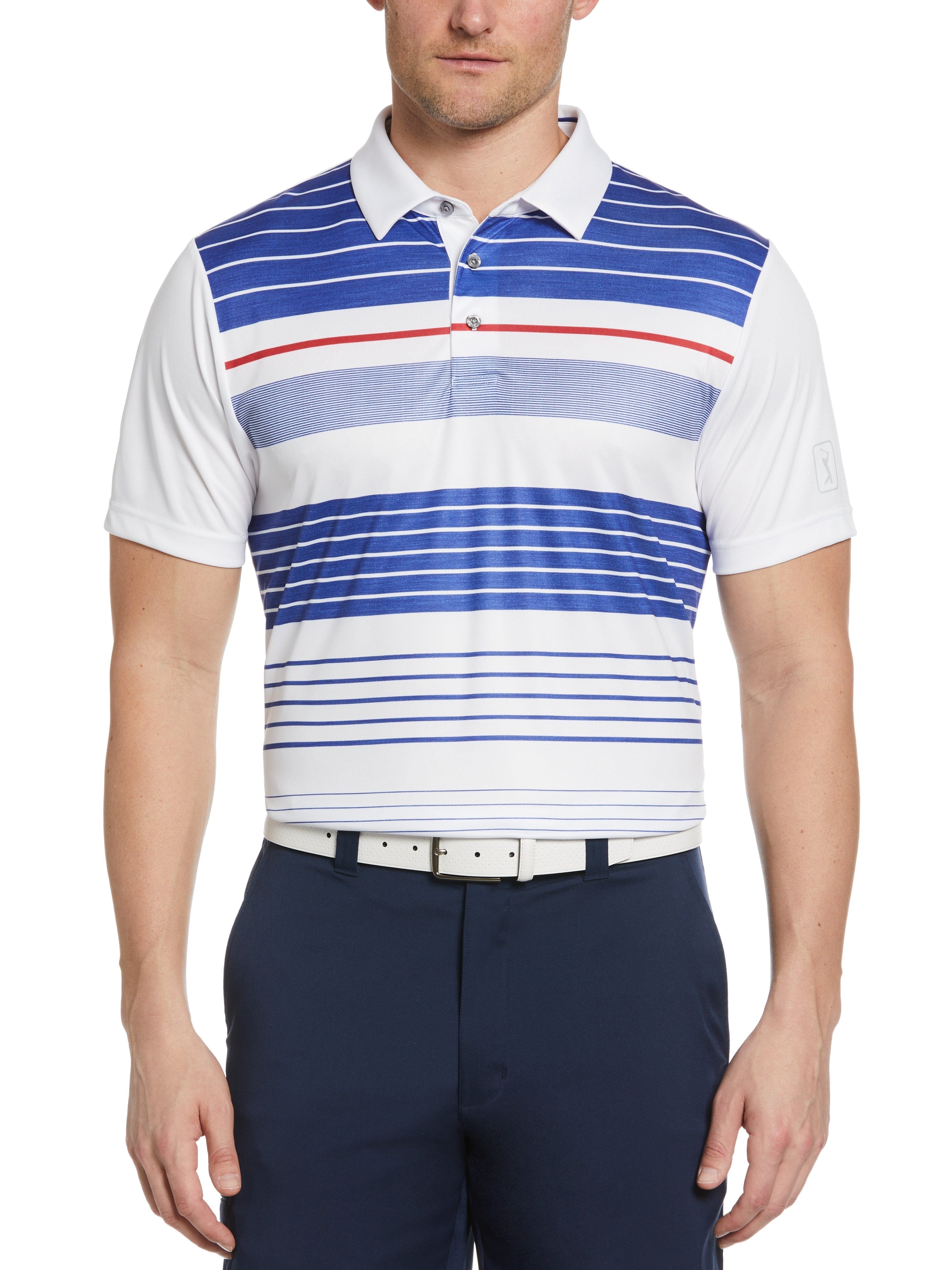 PGA TOUR Apparel Mens Energy Stripe Front Panel Golf Polo Shirt, Size XL, White, 100% Polyester | Golf Apparel Shop