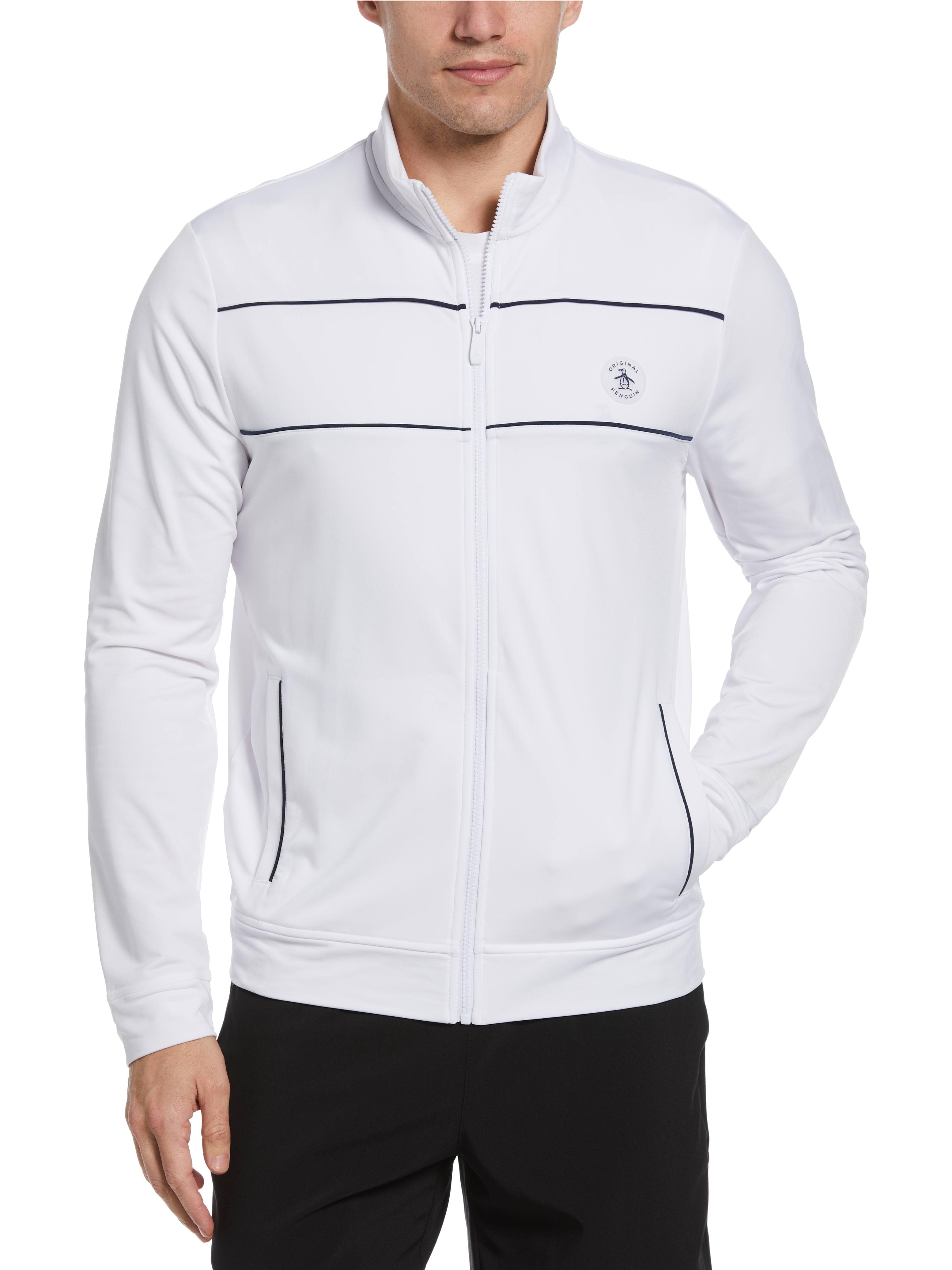 Original Penguin Mens Essential Tennis Track Jacket Top, Size 2XL, White, Polyester/Elastane | Golf Apparel Shop