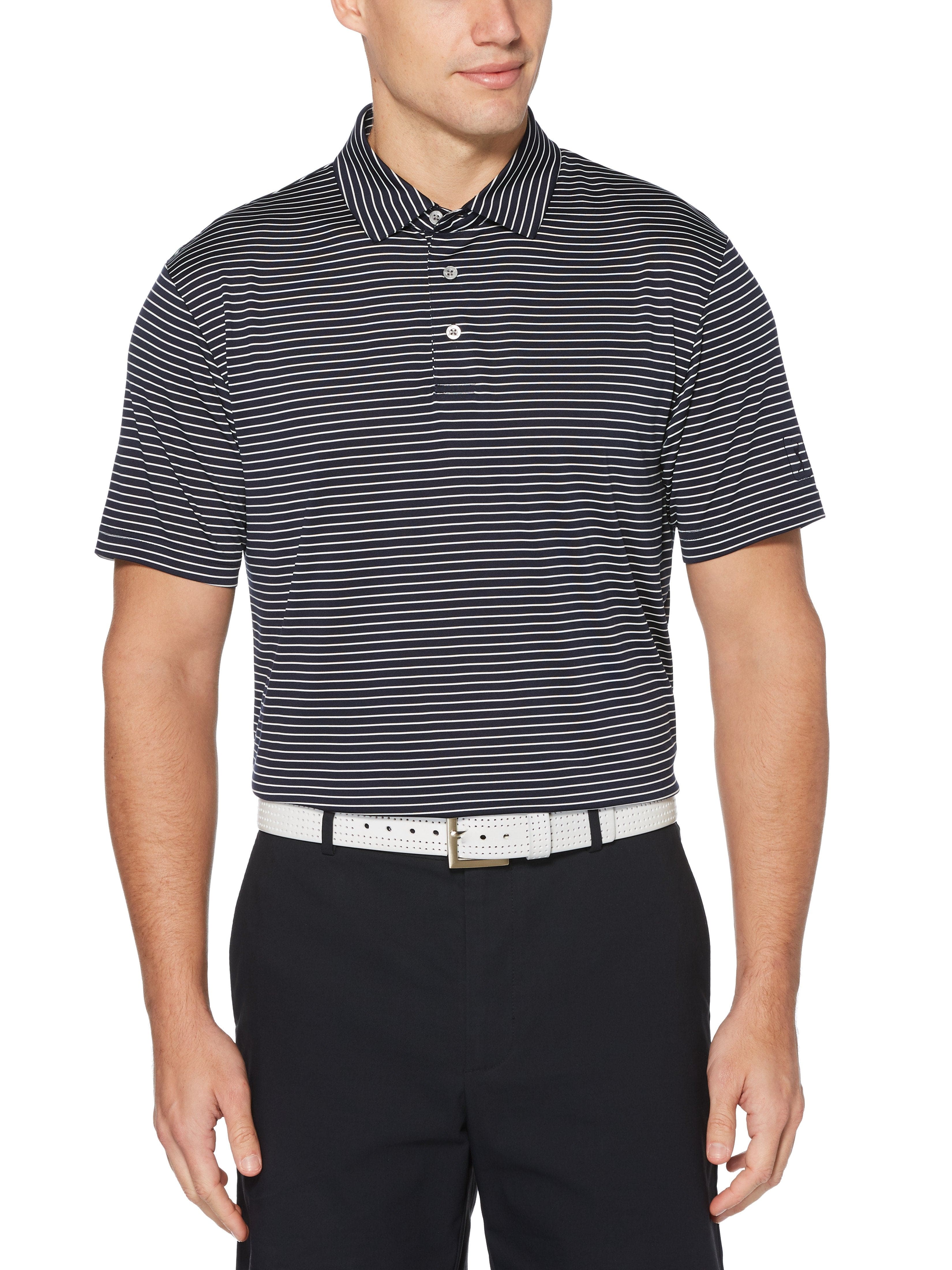 PGA TOUR Apparel Mens Feeder Stripe Polo Shirt, Size Small, Navy Blue, 100% Polyester | Golf Apparel Shop