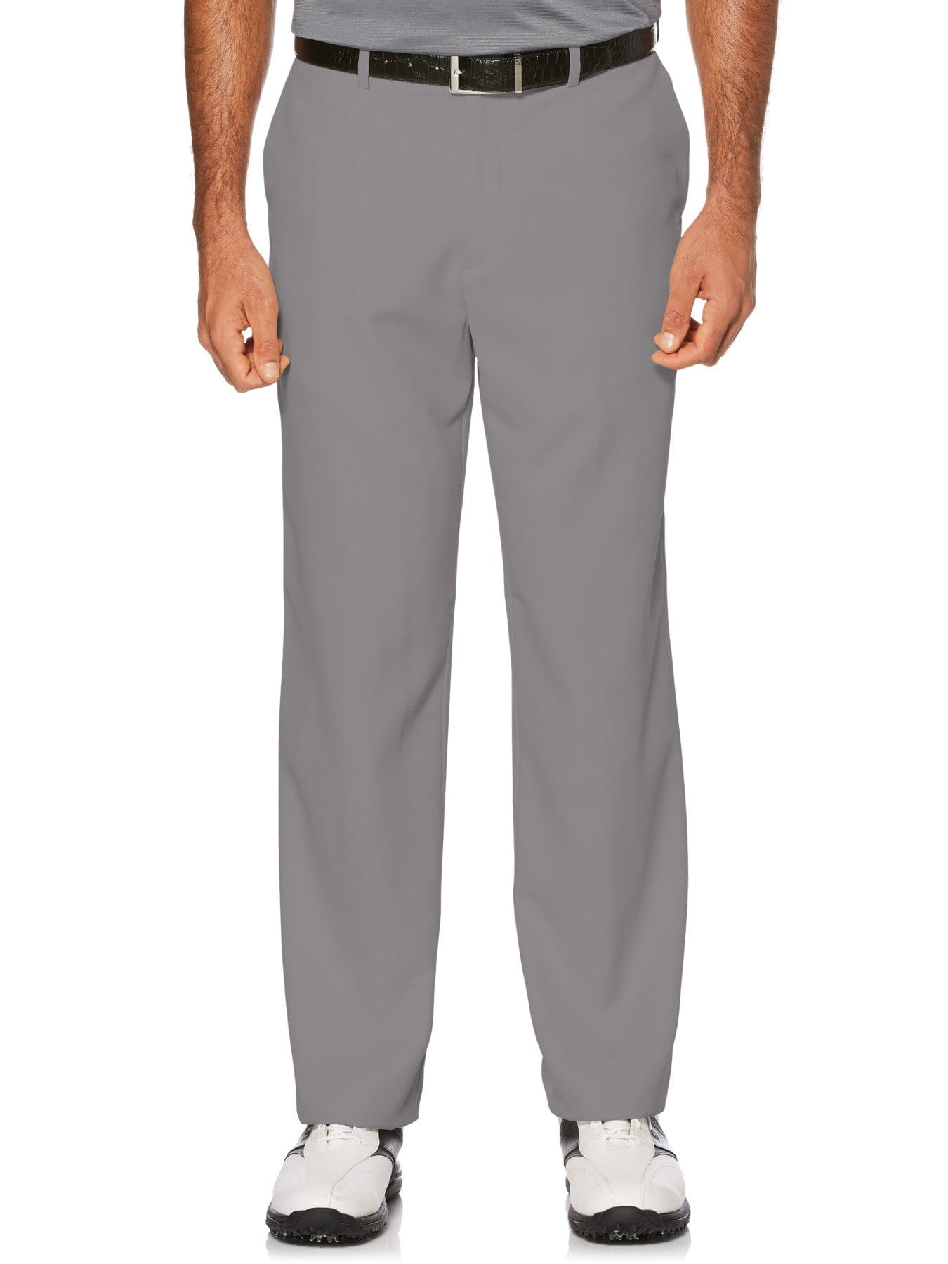 PGA TOUR Apparel Mens Flat Front Expandable Waistband Pants, Size 40 x 29, Quiet Shade Gray, 100% Polyester | Golf Apparel Shop