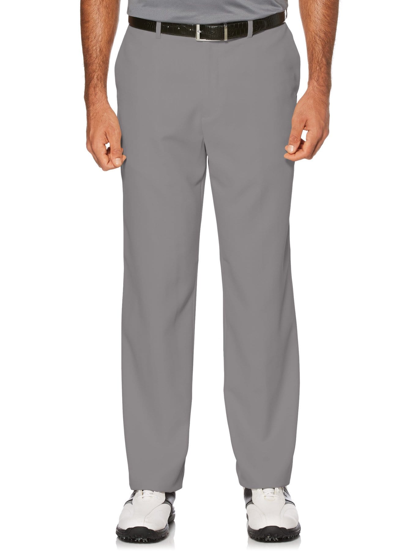 PGA TOUR Apparel Mens Flat Front Expandable Waistband Pants, Size 40 x 34, Quiet Shade Gray, 100% Polyester | Golf Apparel Shop