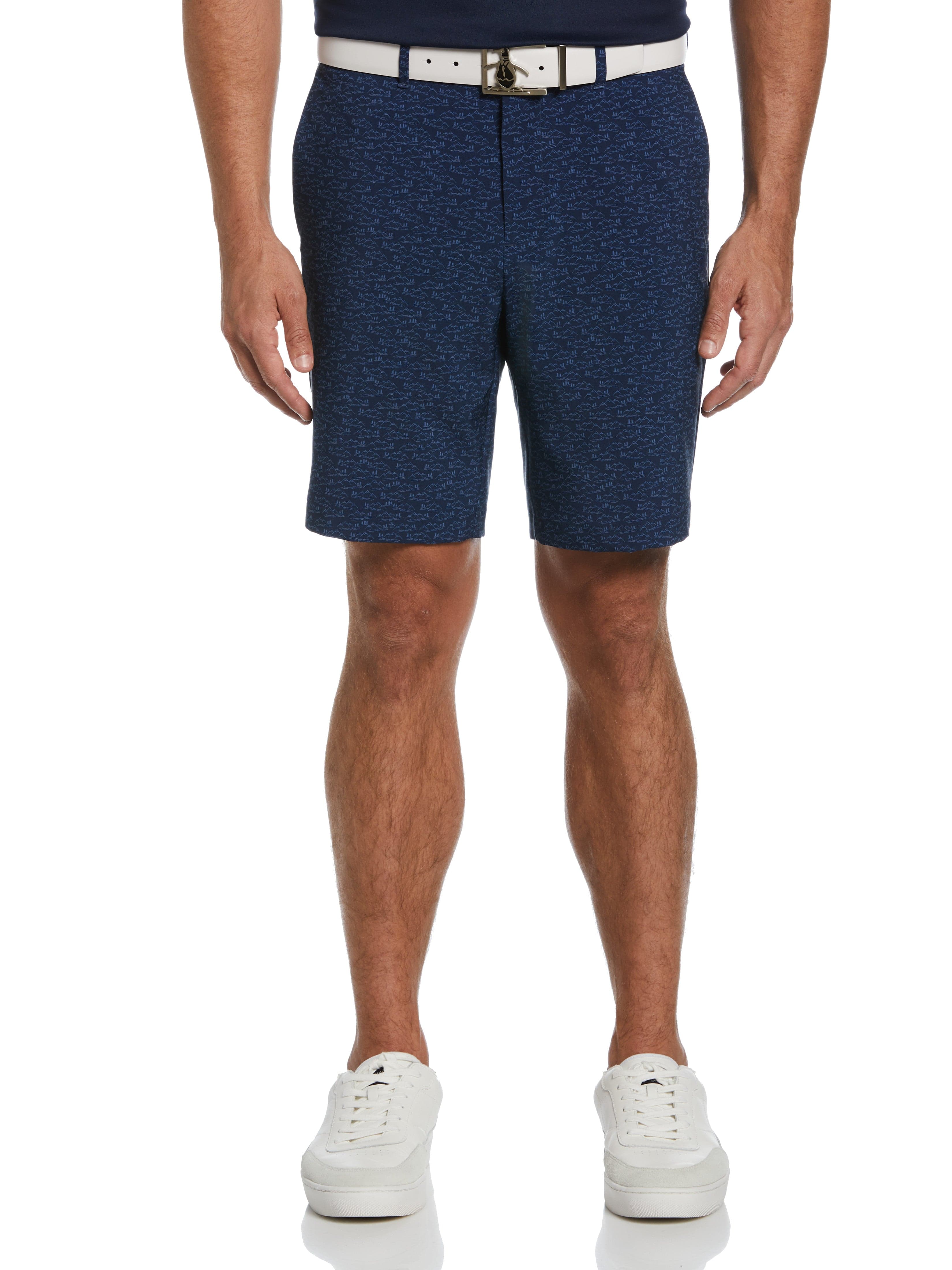 Original Penguin Mens Flat Front Hiking Print Golf Shorts, Size 30, Dark Navy Blue, Polyester/Elastane | Golf Apparel Shop