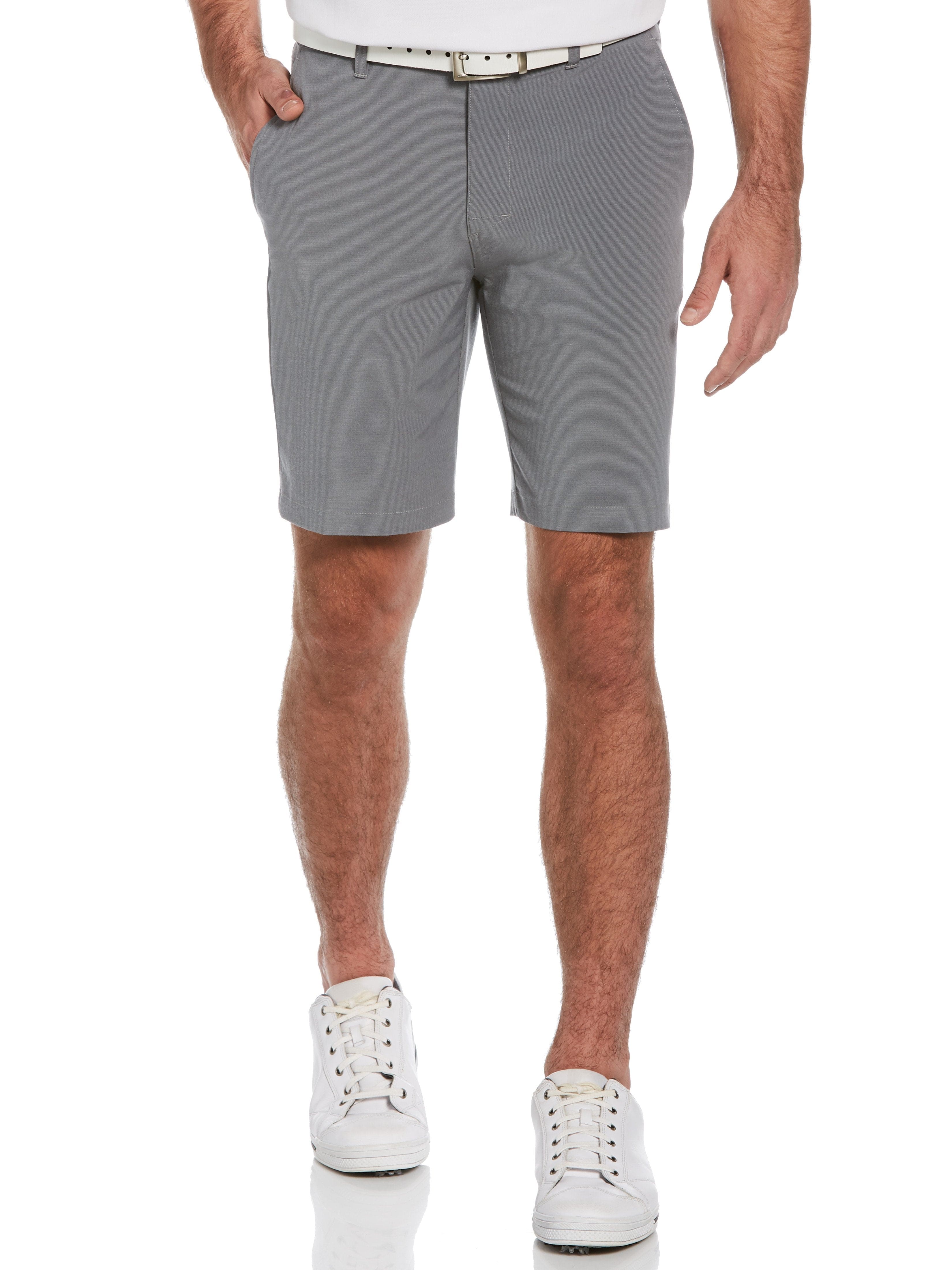 PGA TOUR Apparel Mens Flat Front Horizontal Textured Golf Shorts, Size 44, Dk Grey Heather Gray, Polyester/Cotton/Elastane | Golf Apparel Shop