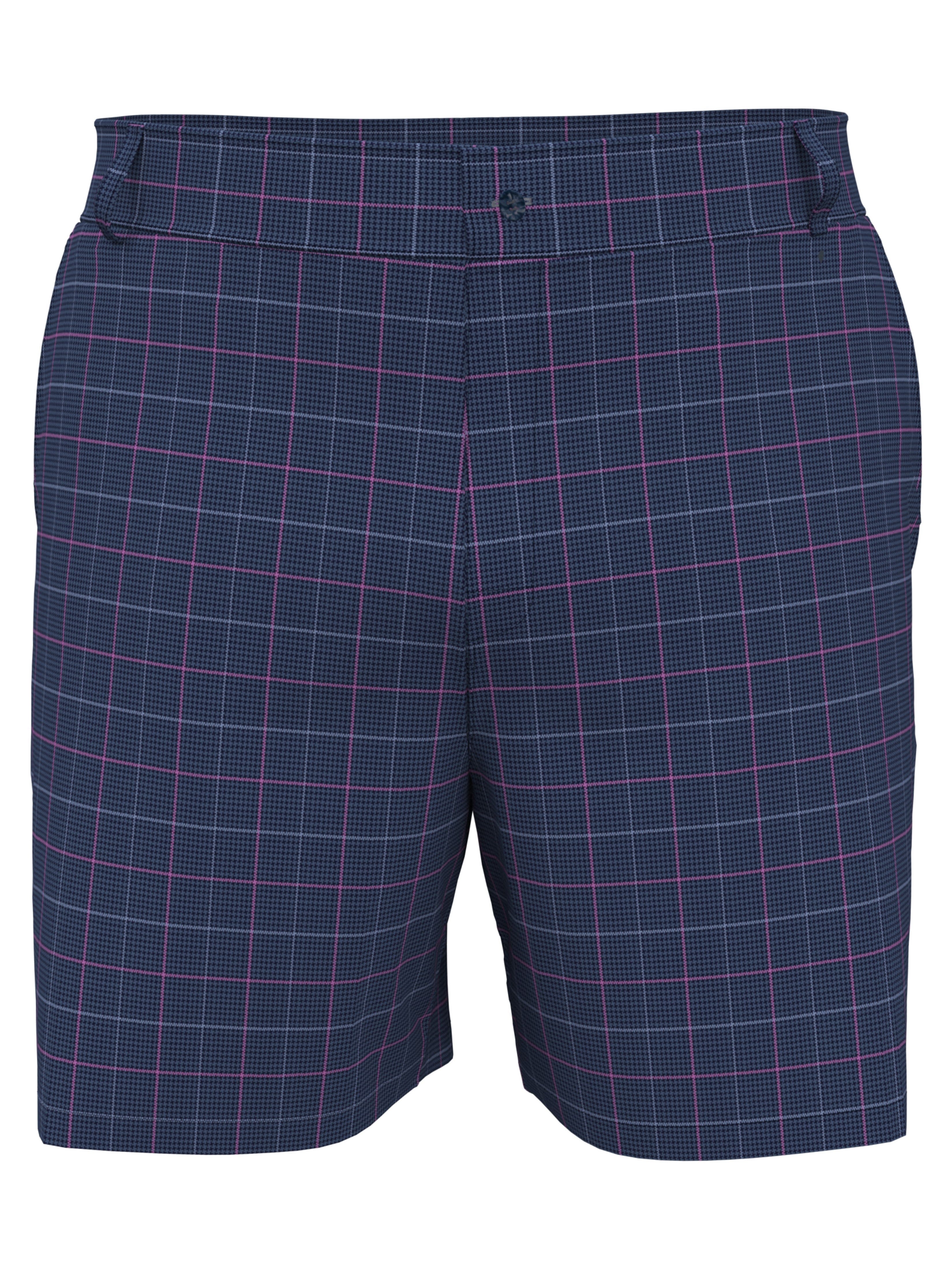 Jack Nicklaus Mens Flat Front Printed Plaid Shorts, Size 34, Classic Navy Blue, Polyester/Elastane | Golf Apparel Shop