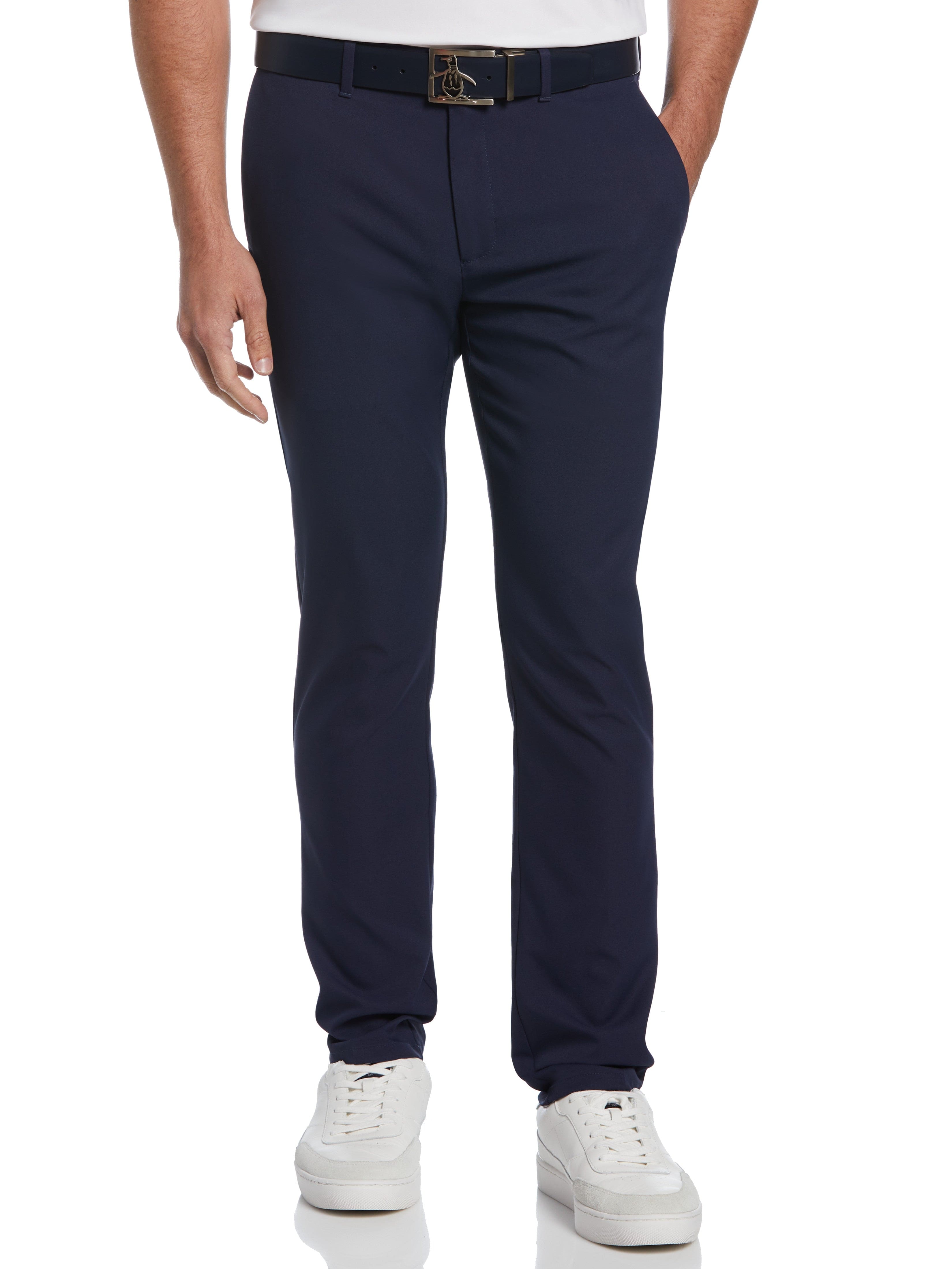 Original Penguin Mens Flat Front Solid Golf Pants, Size 30 x 32, Dark Navy Blue, 100% Polyester | Golf Apparel Shop