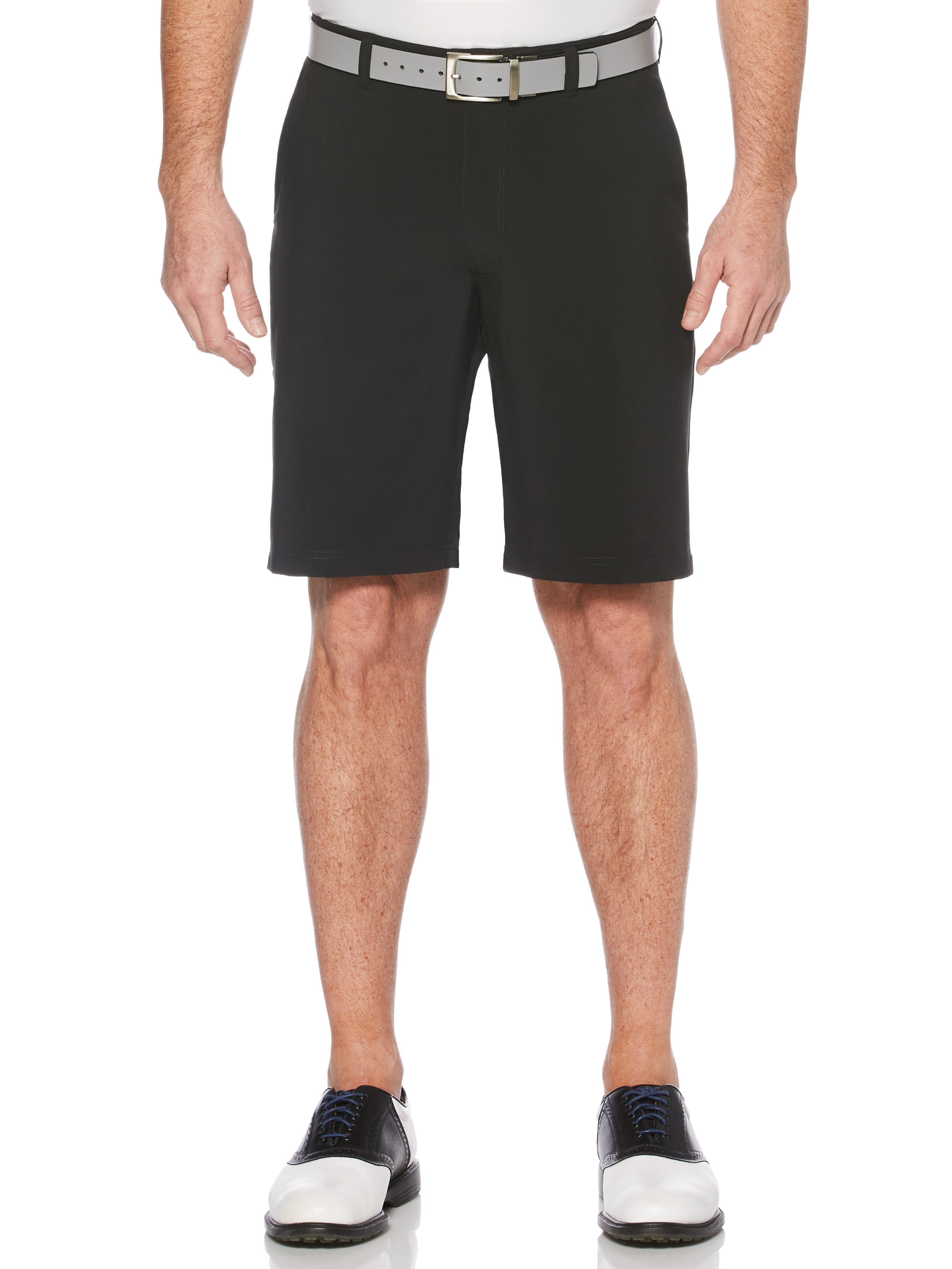 Jack Nicklaus Mens Flat Front Solid Golf Shorts w/ Active Waistband and Media Pocket, Size 32, Black, Polyester/Elastane | Golf Apparel Shop