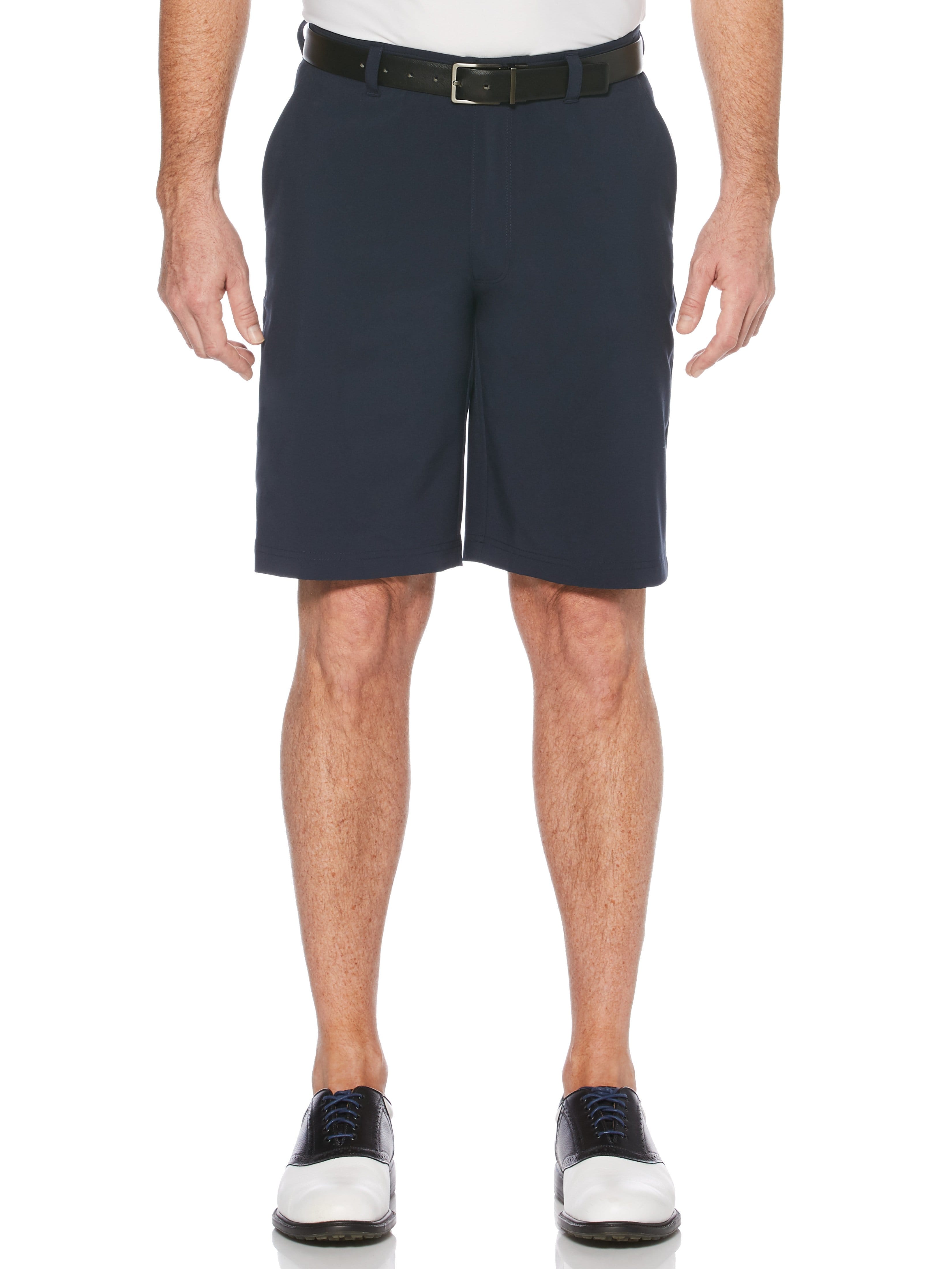 Jack Nicklaus Mens Flat Front Solid Golf Shorts w/ Active Waistband and Media Pocket, Size 38, Classic Navy Blue, Polyester/Elastane