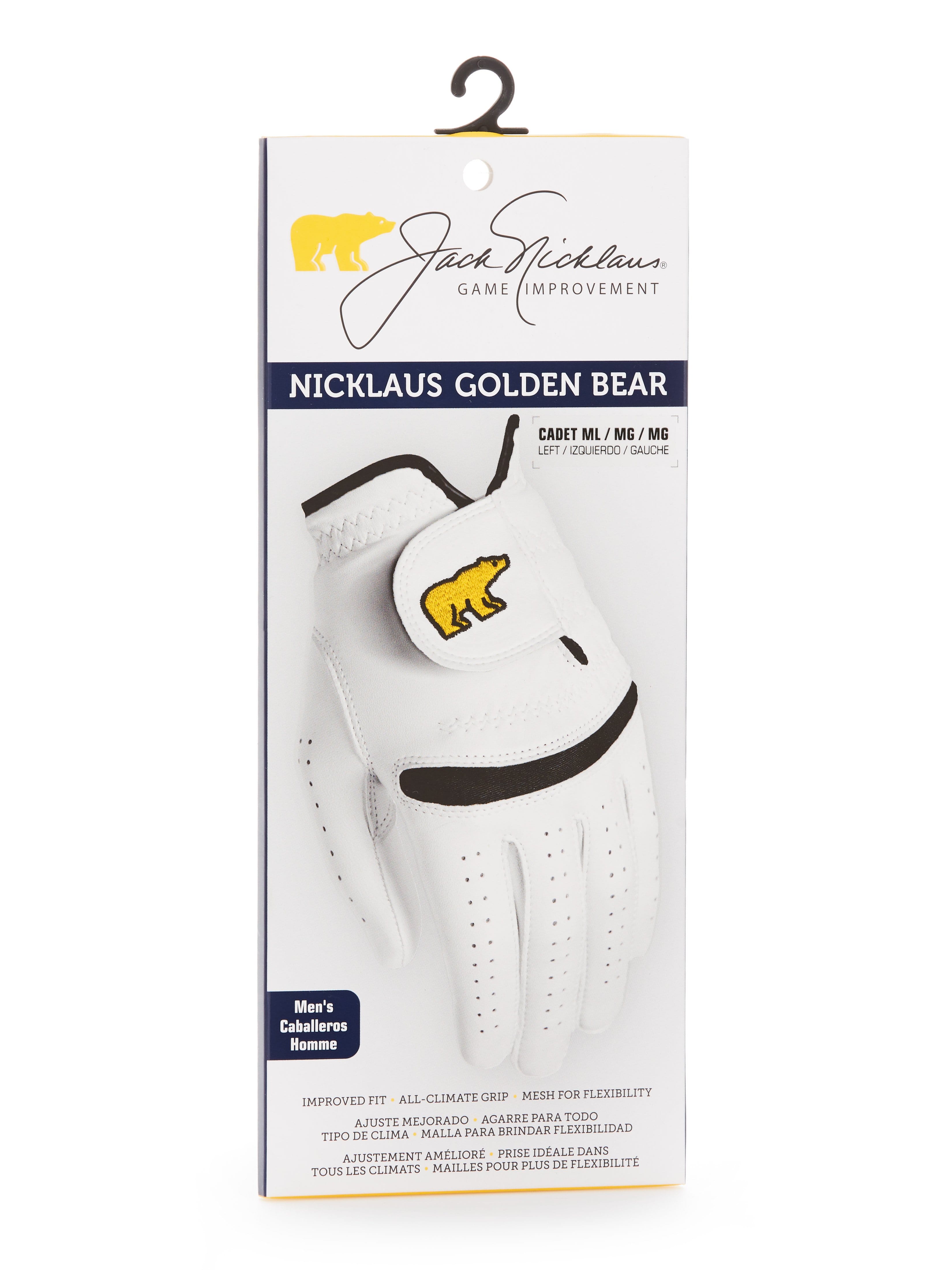 Jack Nicklaus Mens Golden Bear Leather Gloves - Left, Size Medium, White, Leather/Nylon/Elastane | Golf Apparel Shop