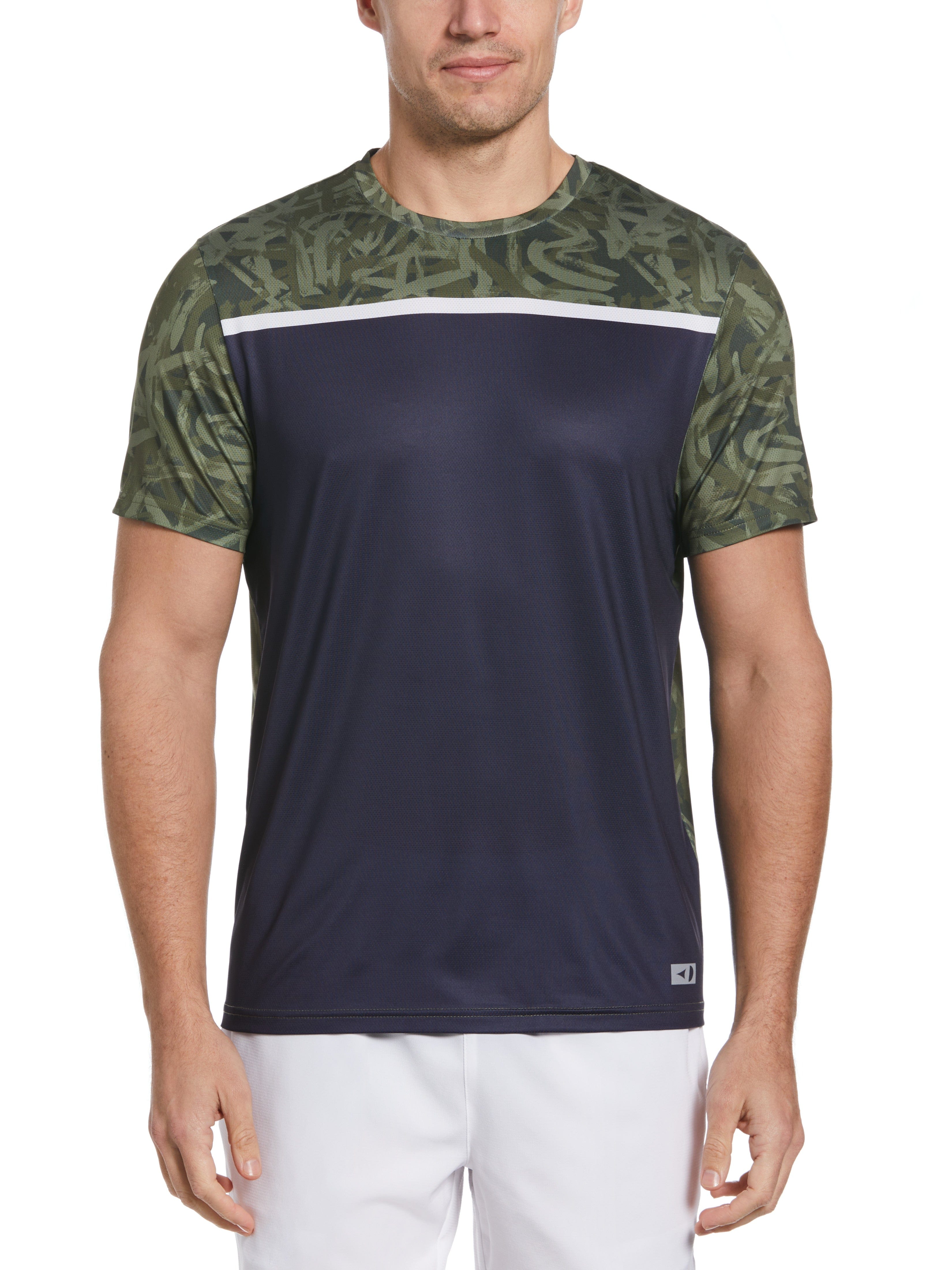 Grand Slam Mens Graffiti Print Block Tennis Crew Top, Size Medium, Navy Blue, Polyester/Spandex | Golf Apparel Shop