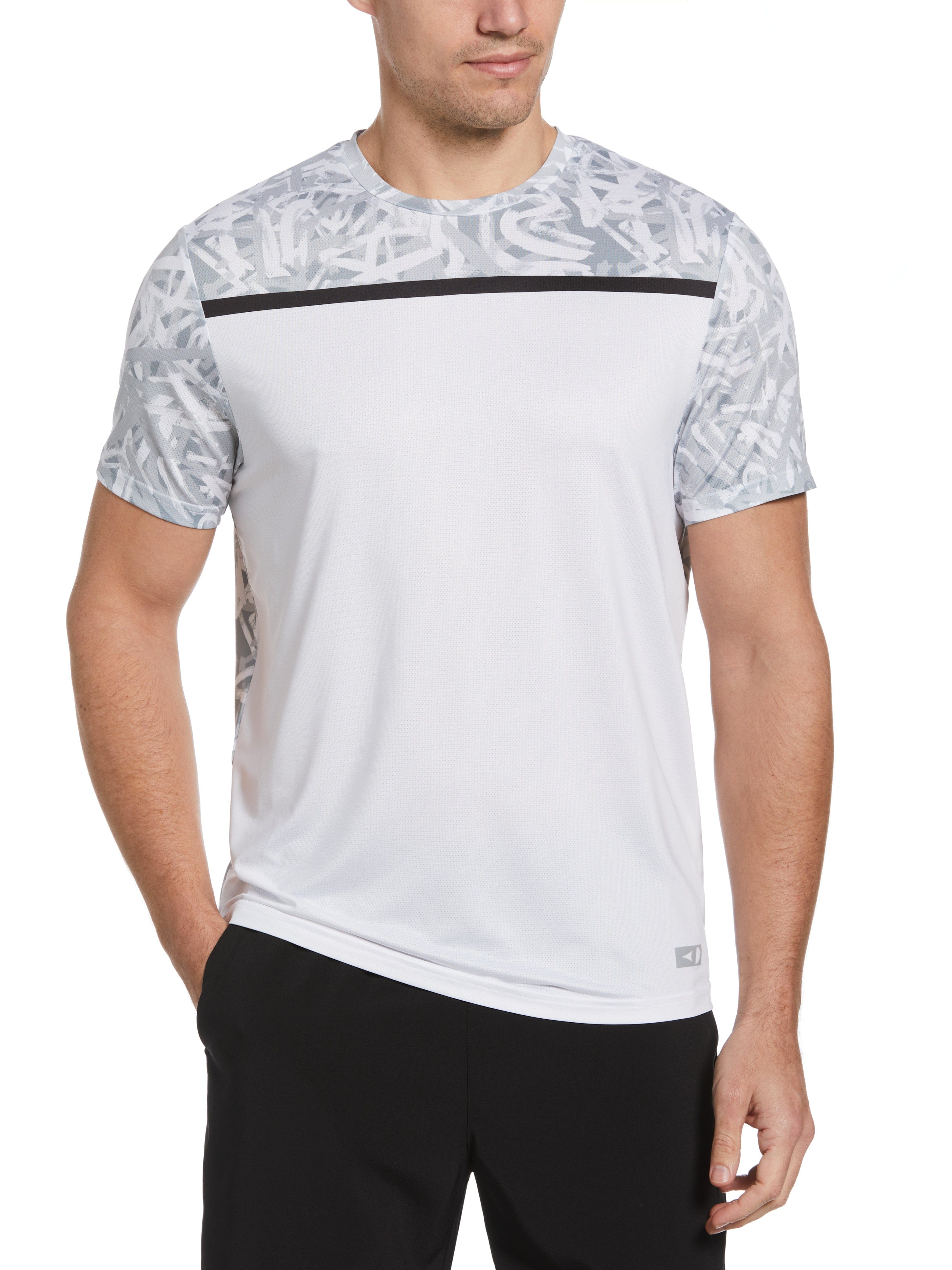 Grand Slam Mens Graffiti Print Block Tennis Crew Top, Size Small, White, Polyester/Spandex | Golf Apparel Shop