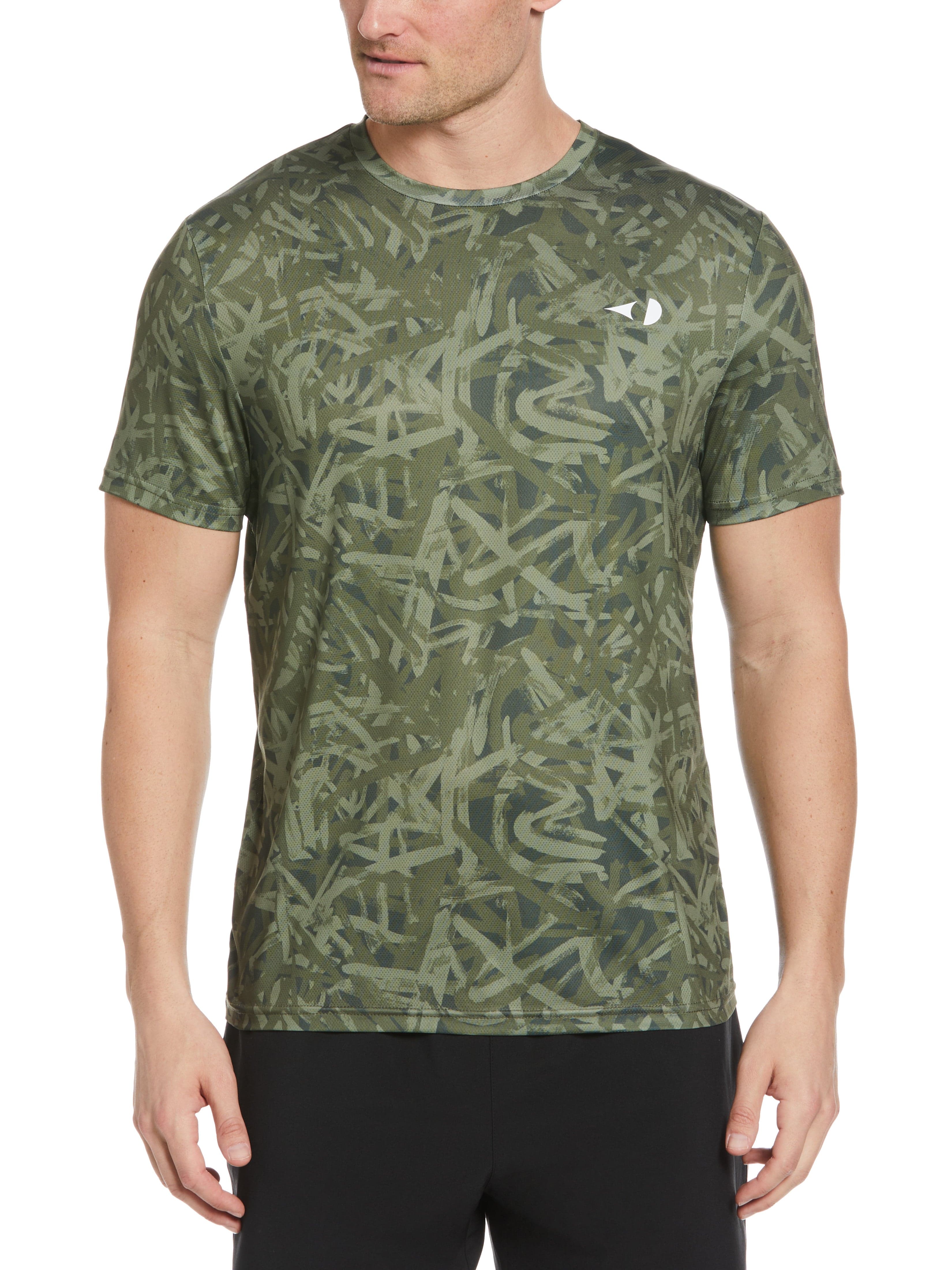 Grand Slam Mens Graffiti Print Tennis T-Shirt, Size Medium, Olivine Green, Polyester/Spandex | Golf Apparel Shop