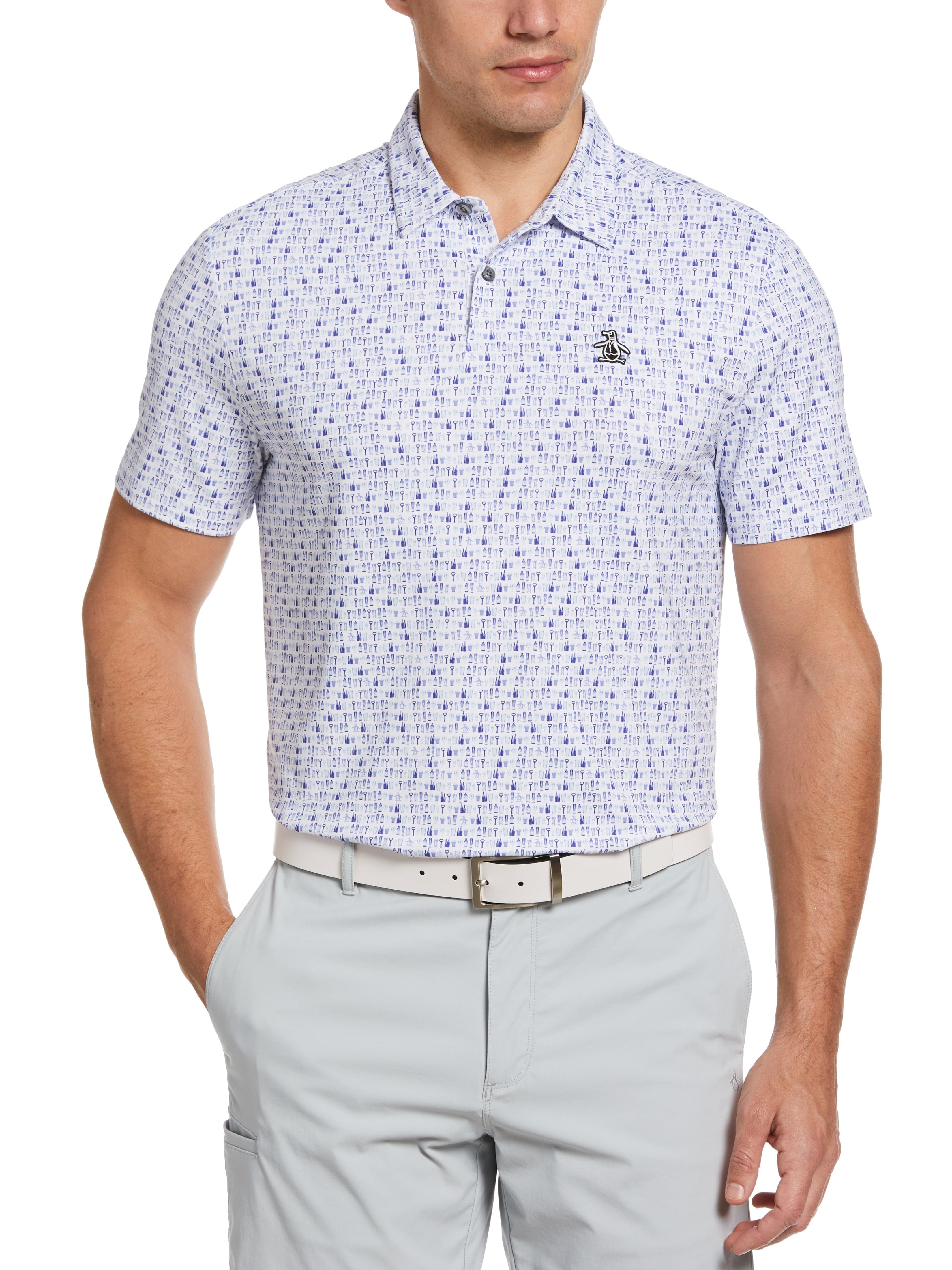 Original Penguin Mens Have a Beer Novelty Print Golf Polo Shirt, Size Medium, Blueing, Polyester/Recycled Polyester/Elastane | Golf Apparel Shop