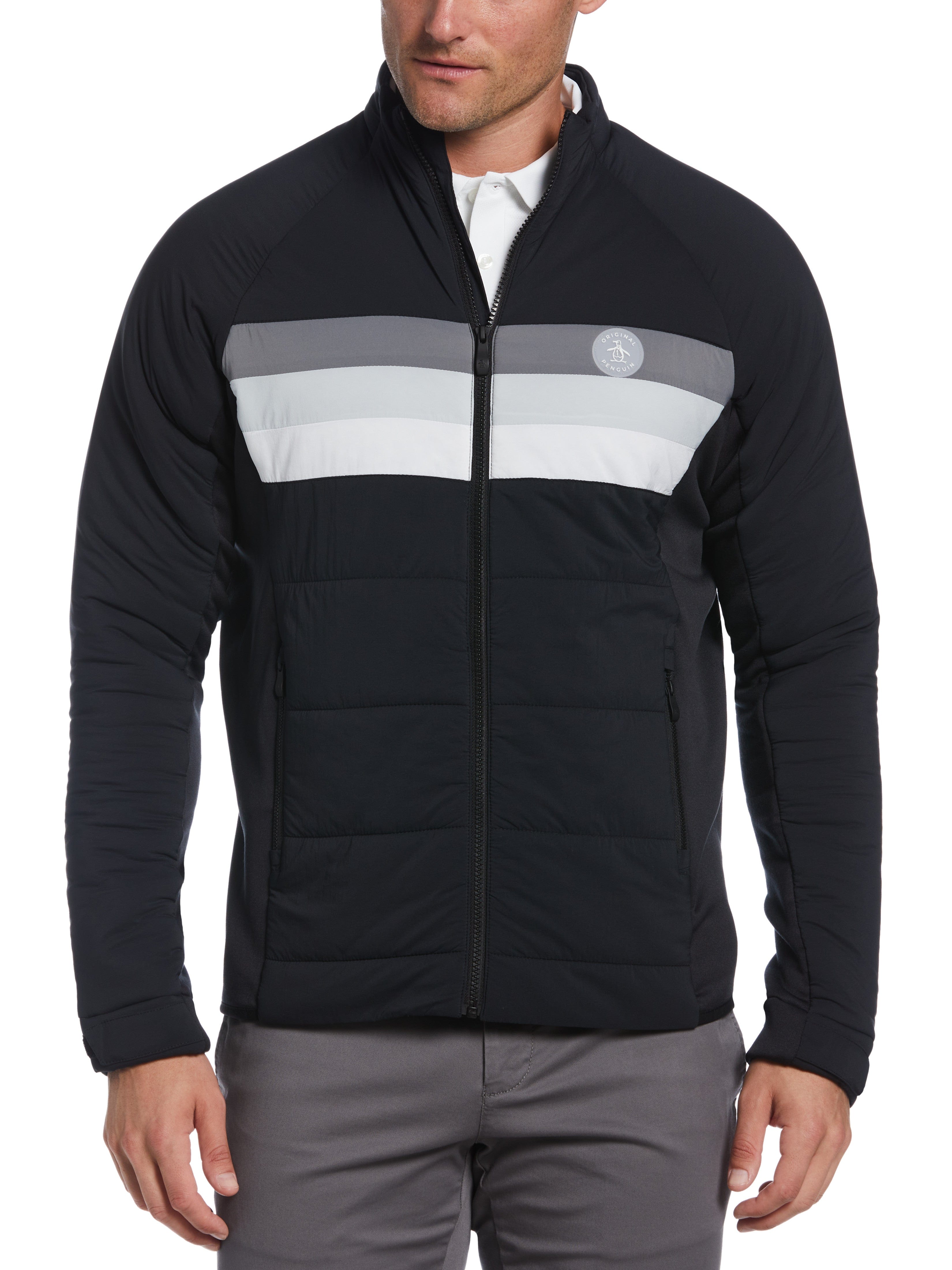 Original Penguin Mens Insulated 70s Golf Jacket Top, Size Large, Black, 100% Nylon | Golf Apparel Shop