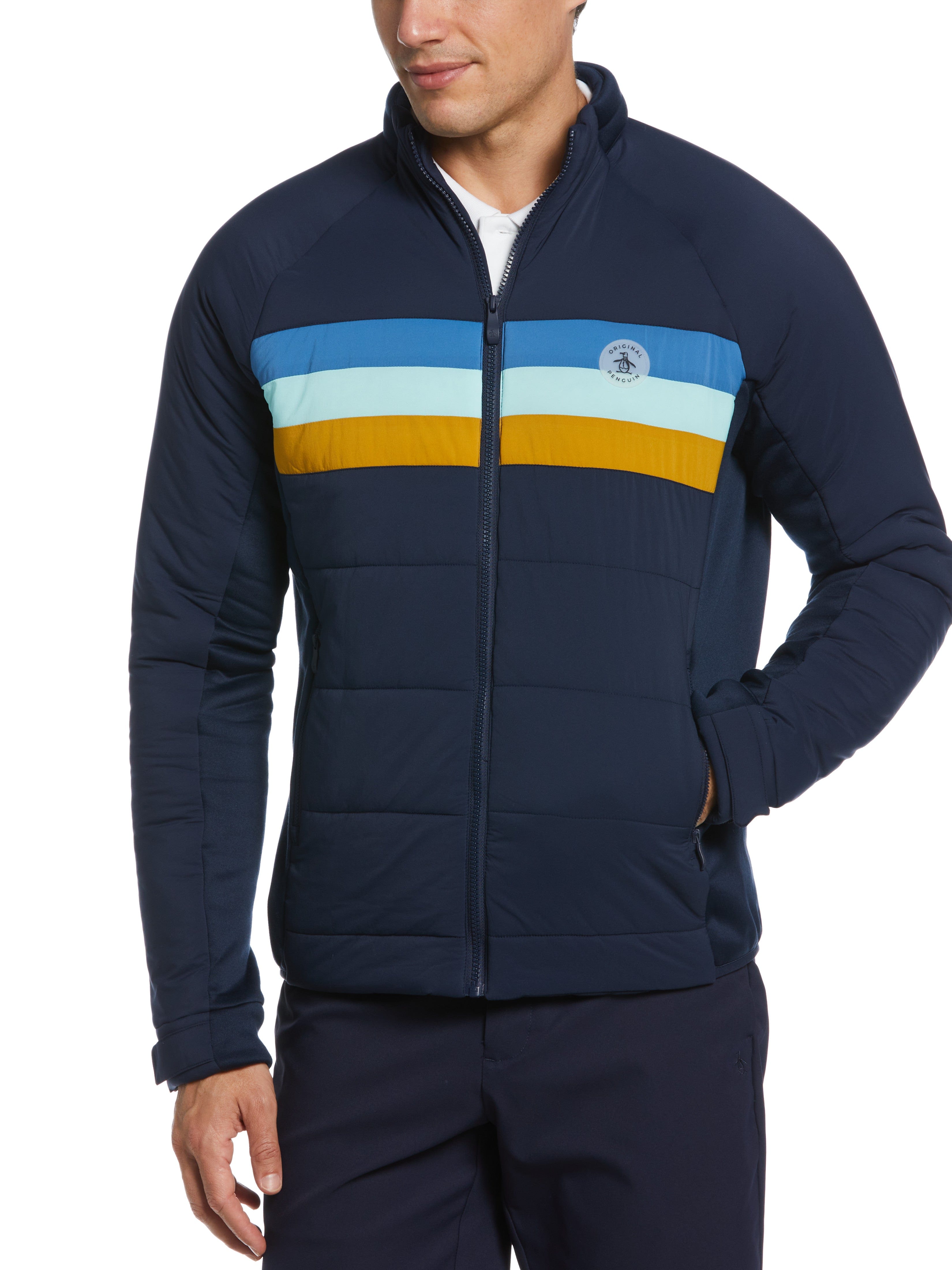 Original Penguin Mens Insulated 70s Golf Jacket Top, Size Large, Dark Navy Blue, 100% Nylon | Golf Apparel Shop