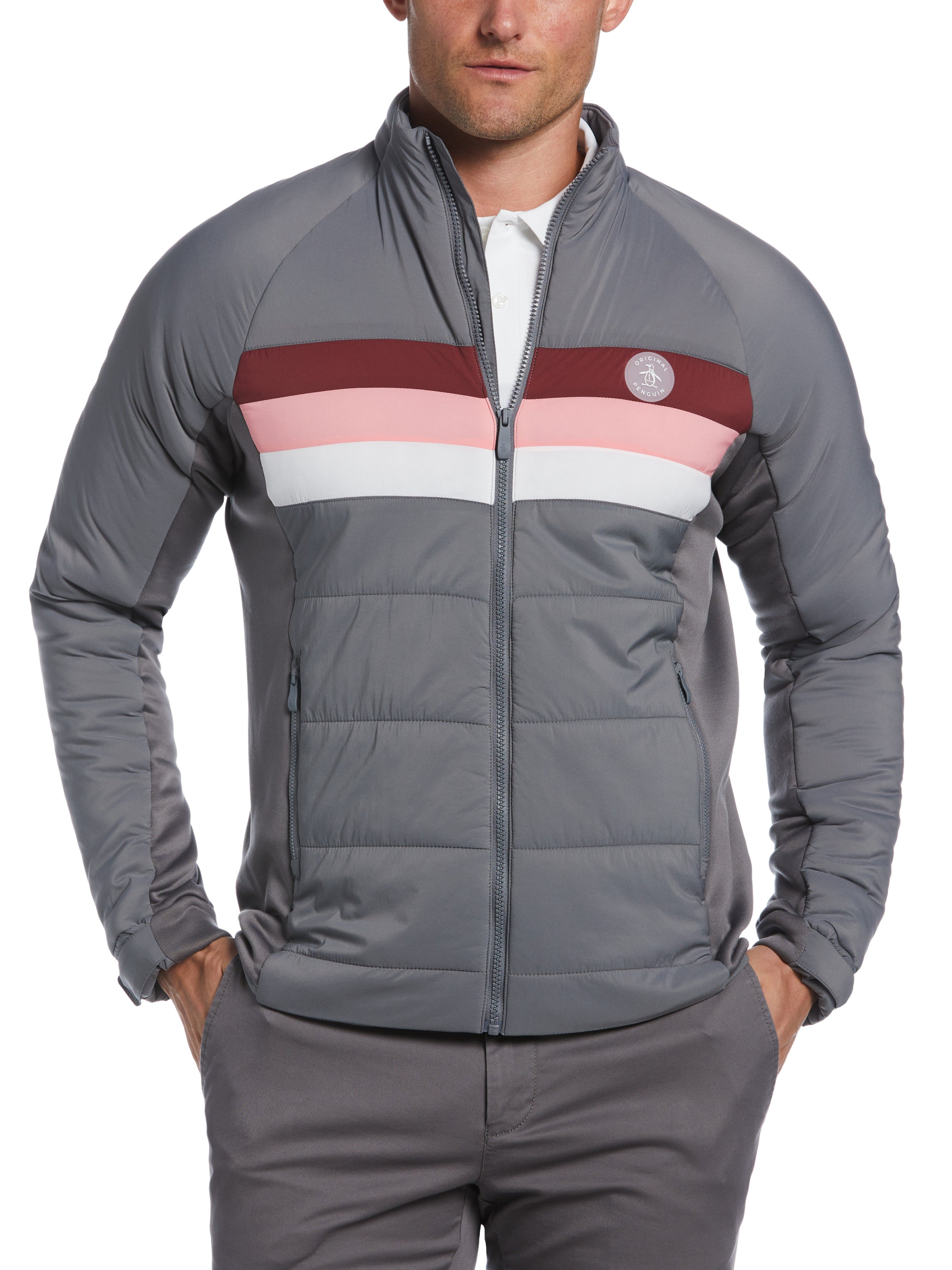 Original Penguin Mens Insulated 70s Golf Jacket Top, Size Large, Quiet Shade Gray, 100% Nylon | Golf Apparel Shop
