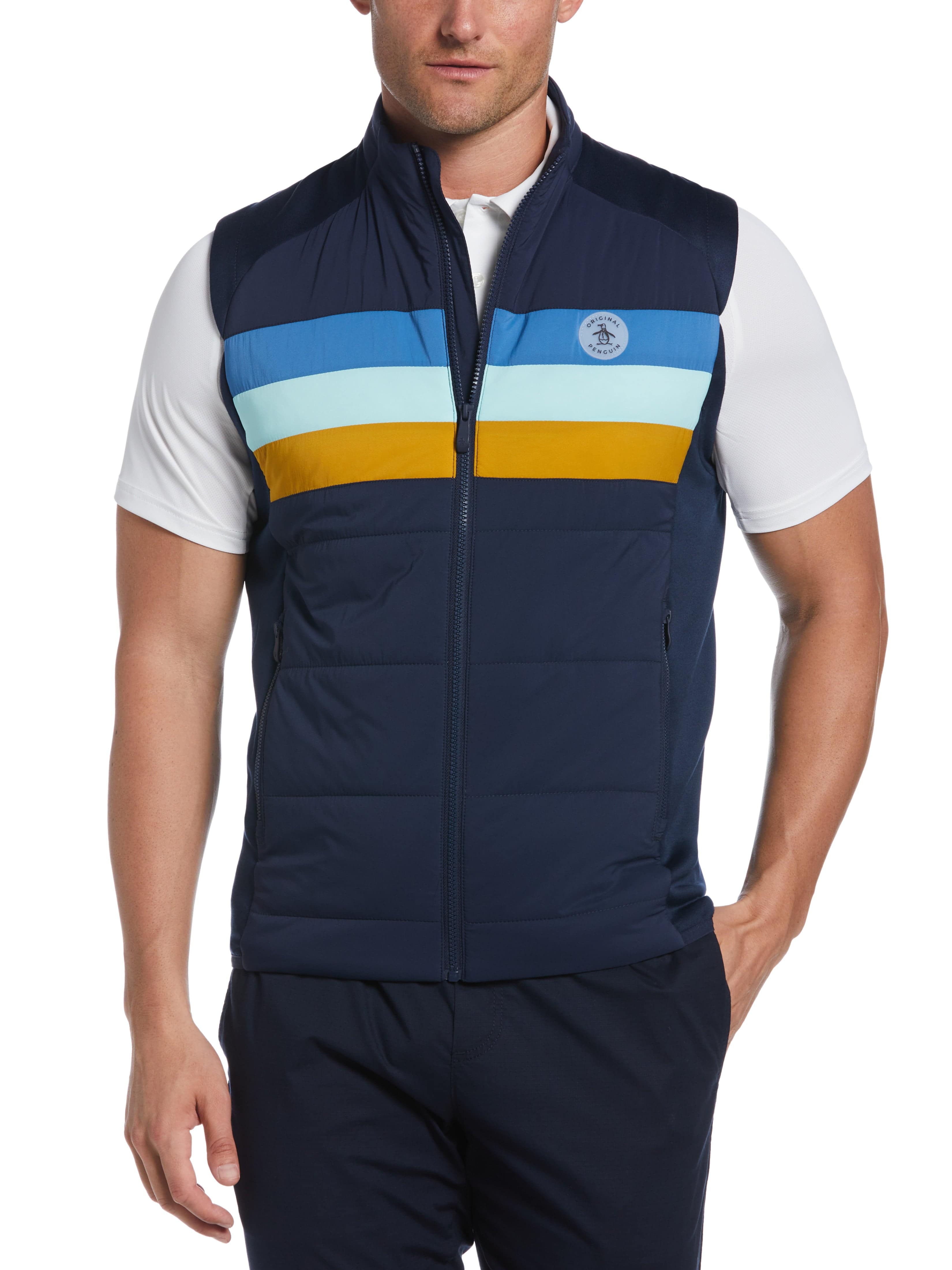 Original Penguin Mens Insulated 70s Golf Vest Top, Size XL, Dark Navy Blue, 100% Nylon | Golf Apparel Shop