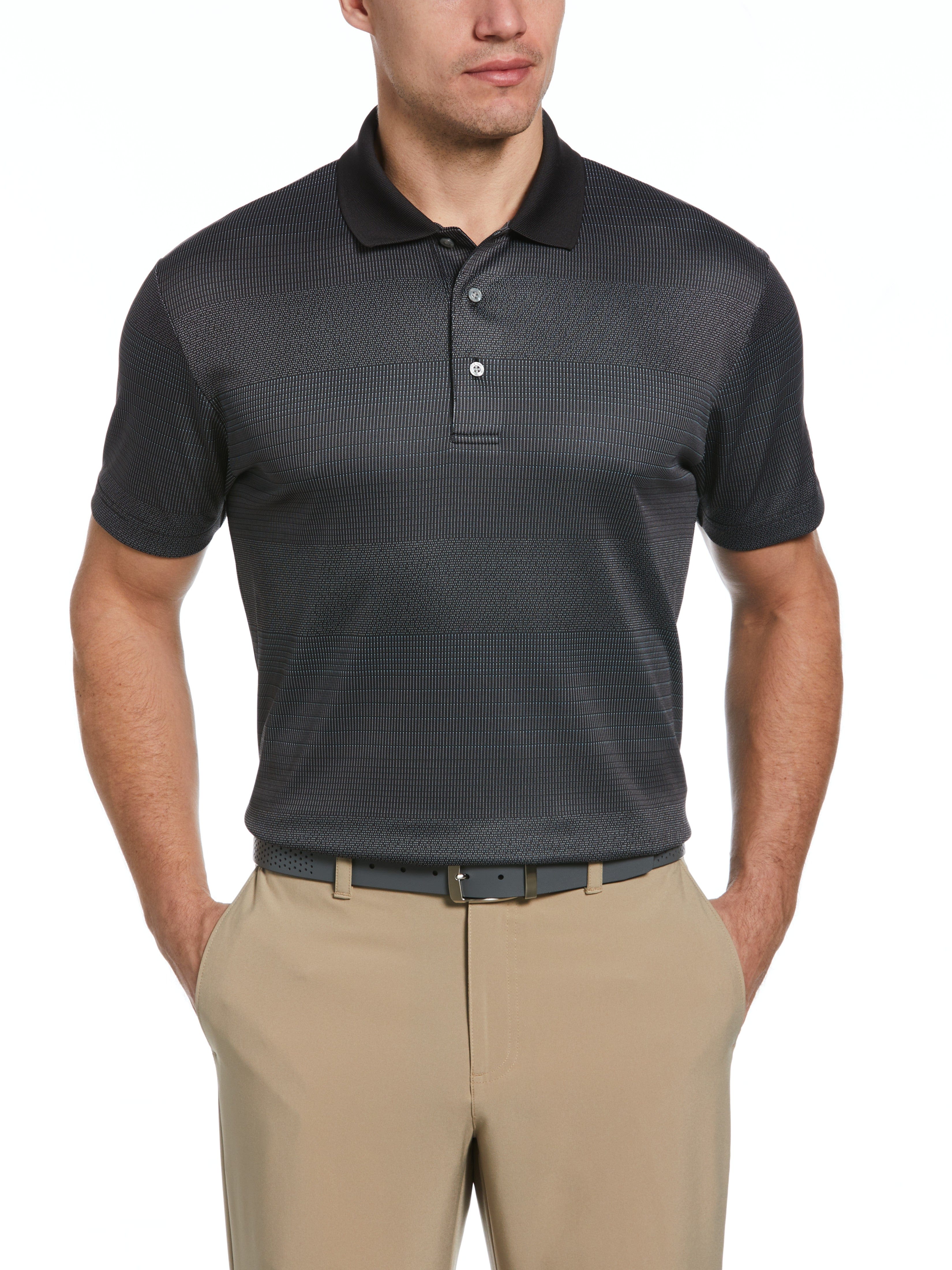 PGA TOUR Apparel Mens Large Scale Birdseye Stripe Jacquard Golf Polo Shirt, Size Medium, Black, 100% Polyester | Golf Apparel Shop