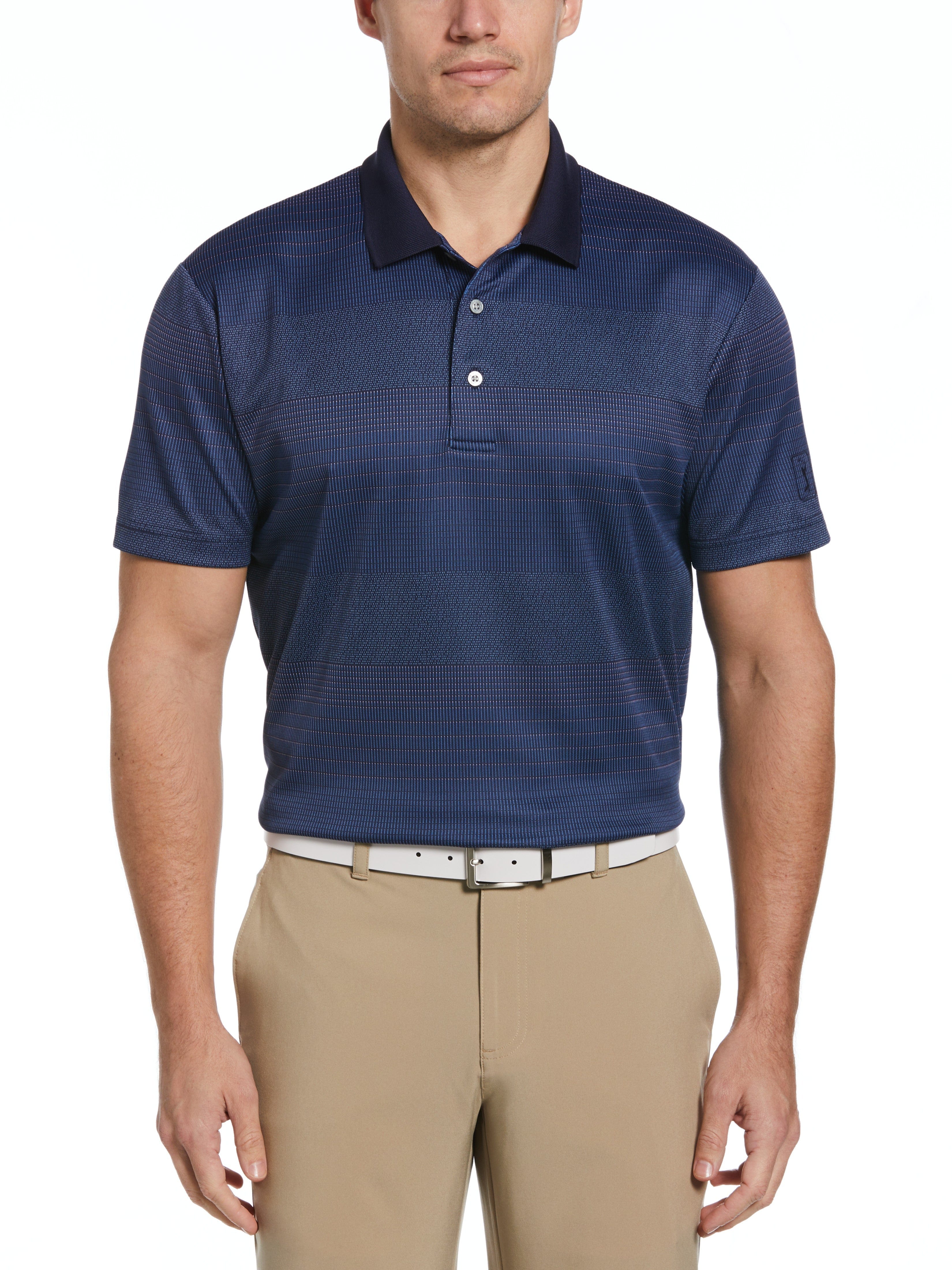 PGA TOUR Apparel Mens Large Scale Birdseye Stripe Jacquard Golf Polo Shirt, Size Small, Navy Blue, 100% Polyester | Golf Apparel Shop
