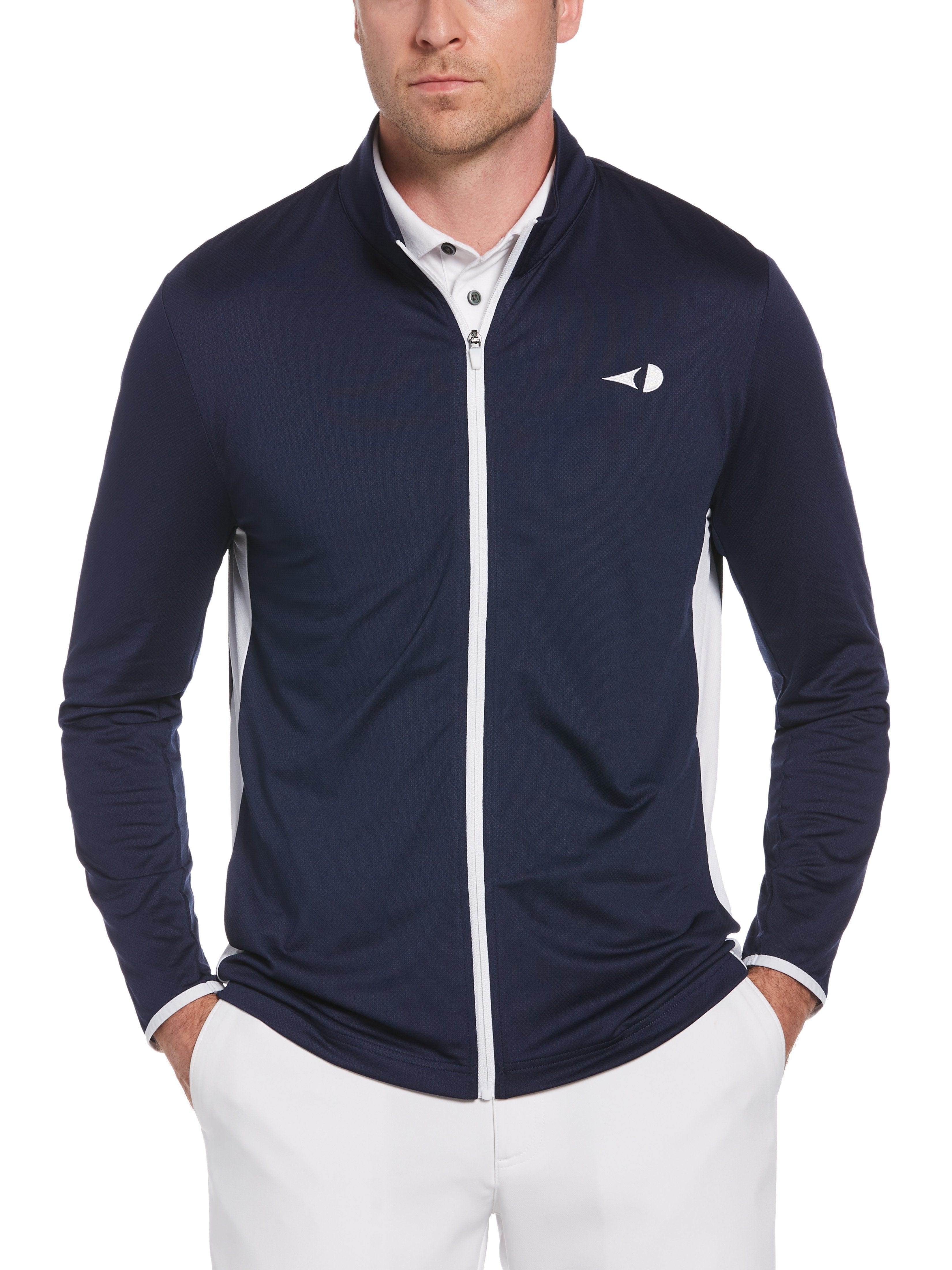 Grand Slam Mens Lightweight Full Zip Base Layer Jacket Top, Size Large, Navy Blue, Polyester/Elastane | Golf Apparel Shop
