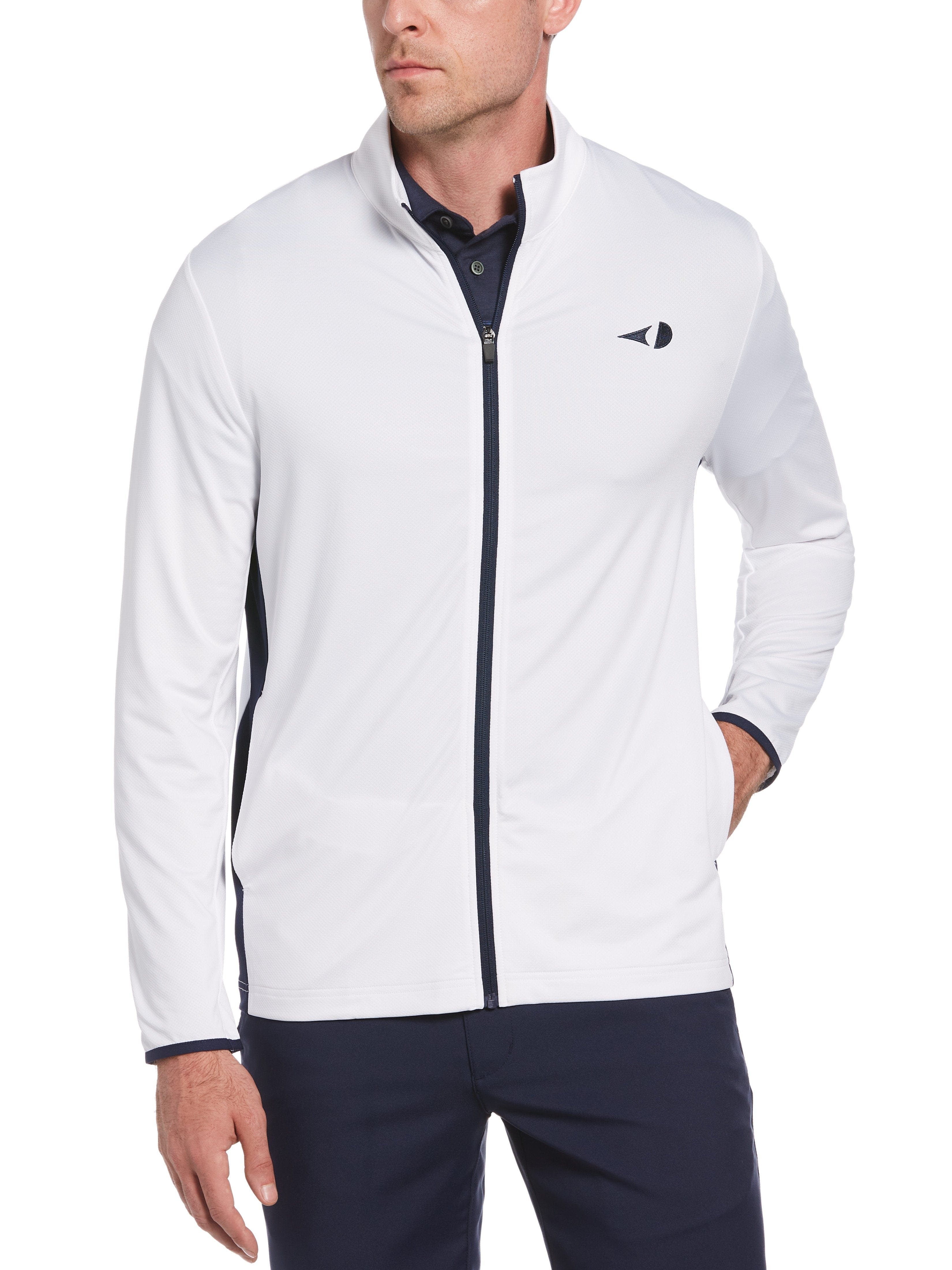 Grand Slam Mens Lightweight Full Zip Base Layer Jacket Top, Size 2XL, White, Polyester/Elastane | Golf Apparel Shop