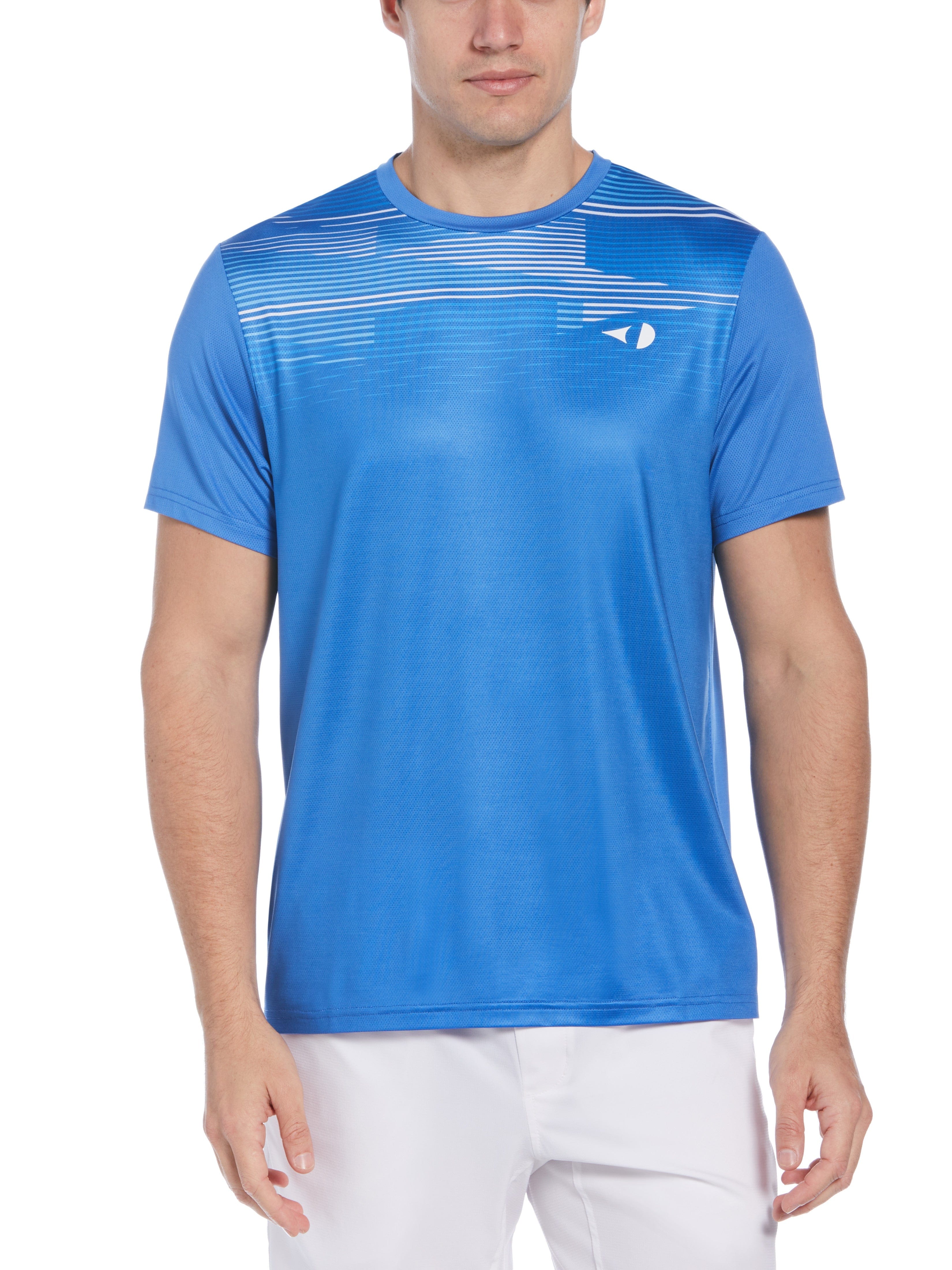 Grand Slam Mens Linear Chest Printed Tennis T-Shirt, Size Large, Egyptian Blue, Polyester/Spandex | Golf Apparel Shop