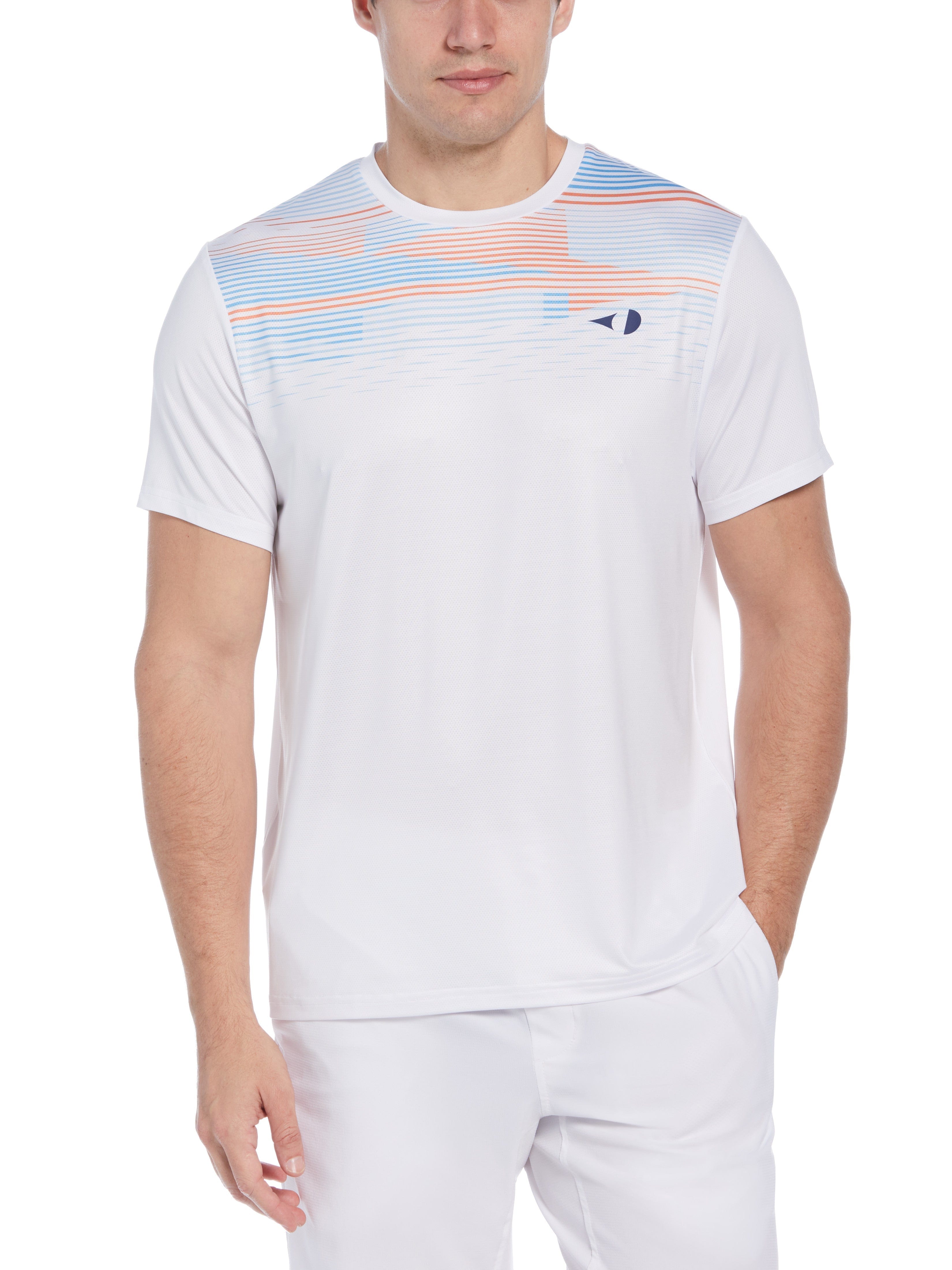 Grand Slam Mens Linear Chest Printed Tennis T-Shirt, Size Large, White, Polyester/Spandex | Golf Apparel Shop