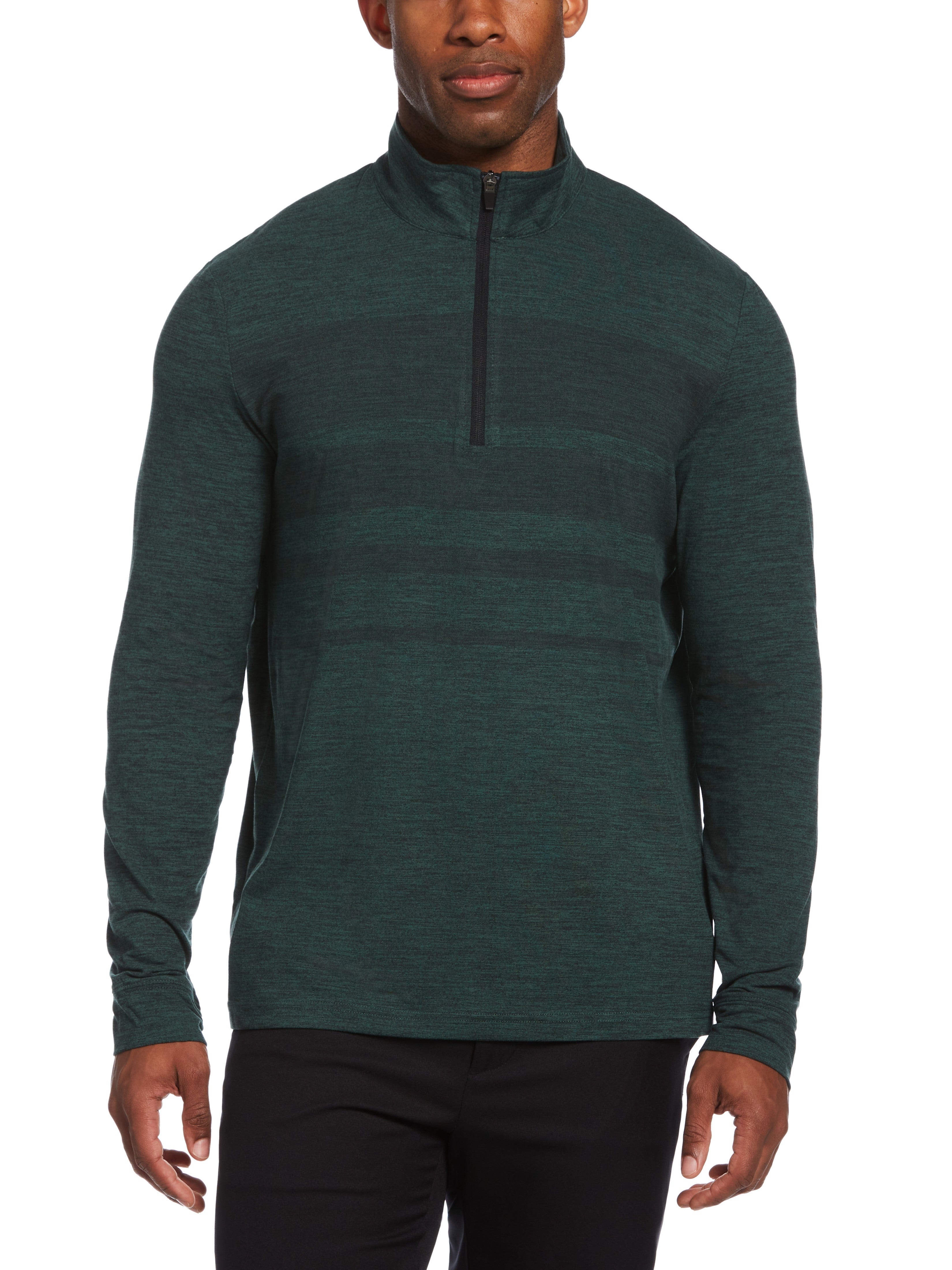 PGA TOUR Apparel Mens Luxury Performance Stretch 1/4 Zip Golf Pullover Top, Size Small, Deep Green Heather, Polyester/Elastane | Golf Apparel Shop