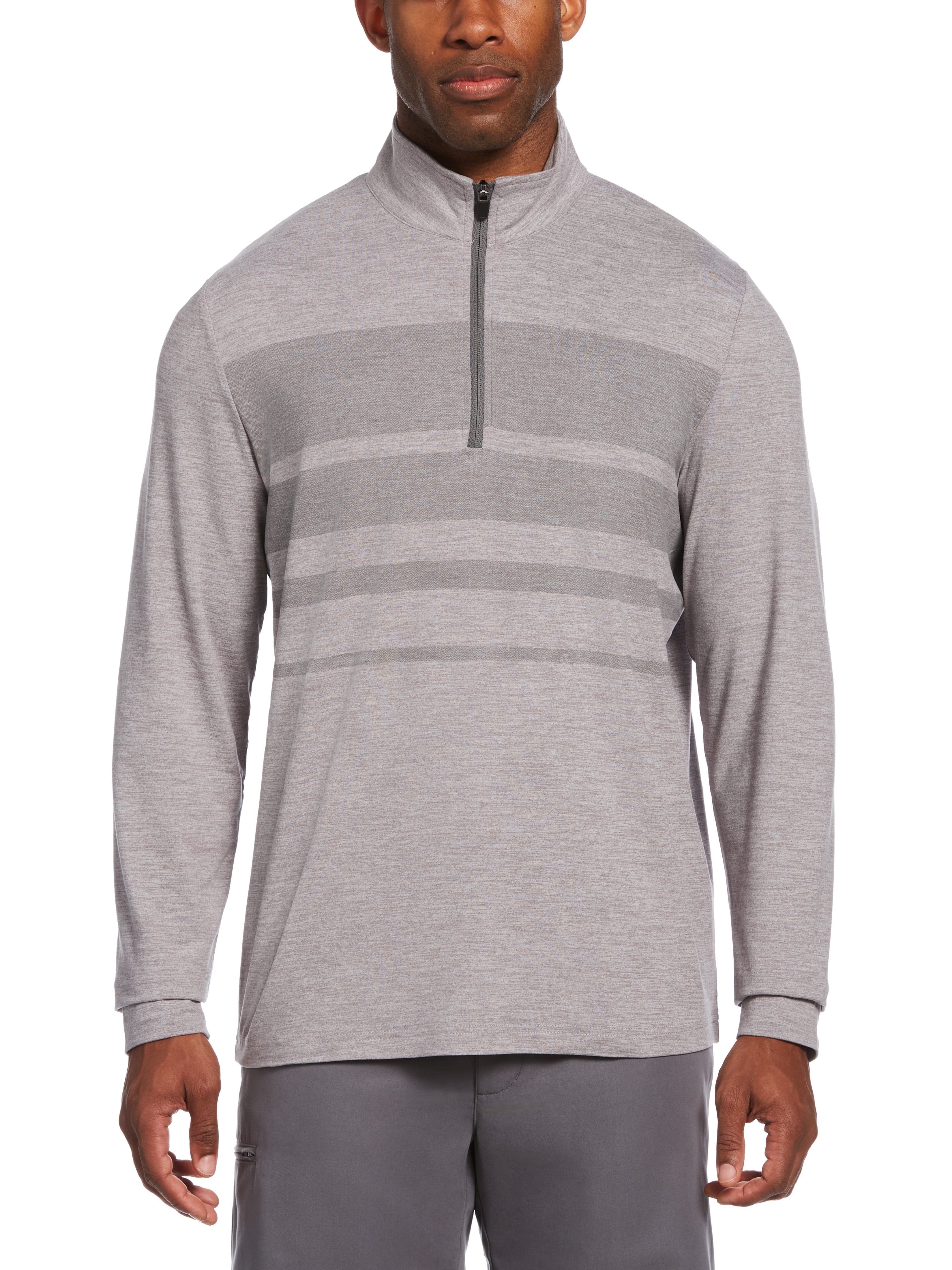 PGA TOUR Apparel Mens Luxury Performance Stretch 1/4 Zip Golf Pullover Top, Size Small, Light Grey Heather Gray, Polyester/Elastane