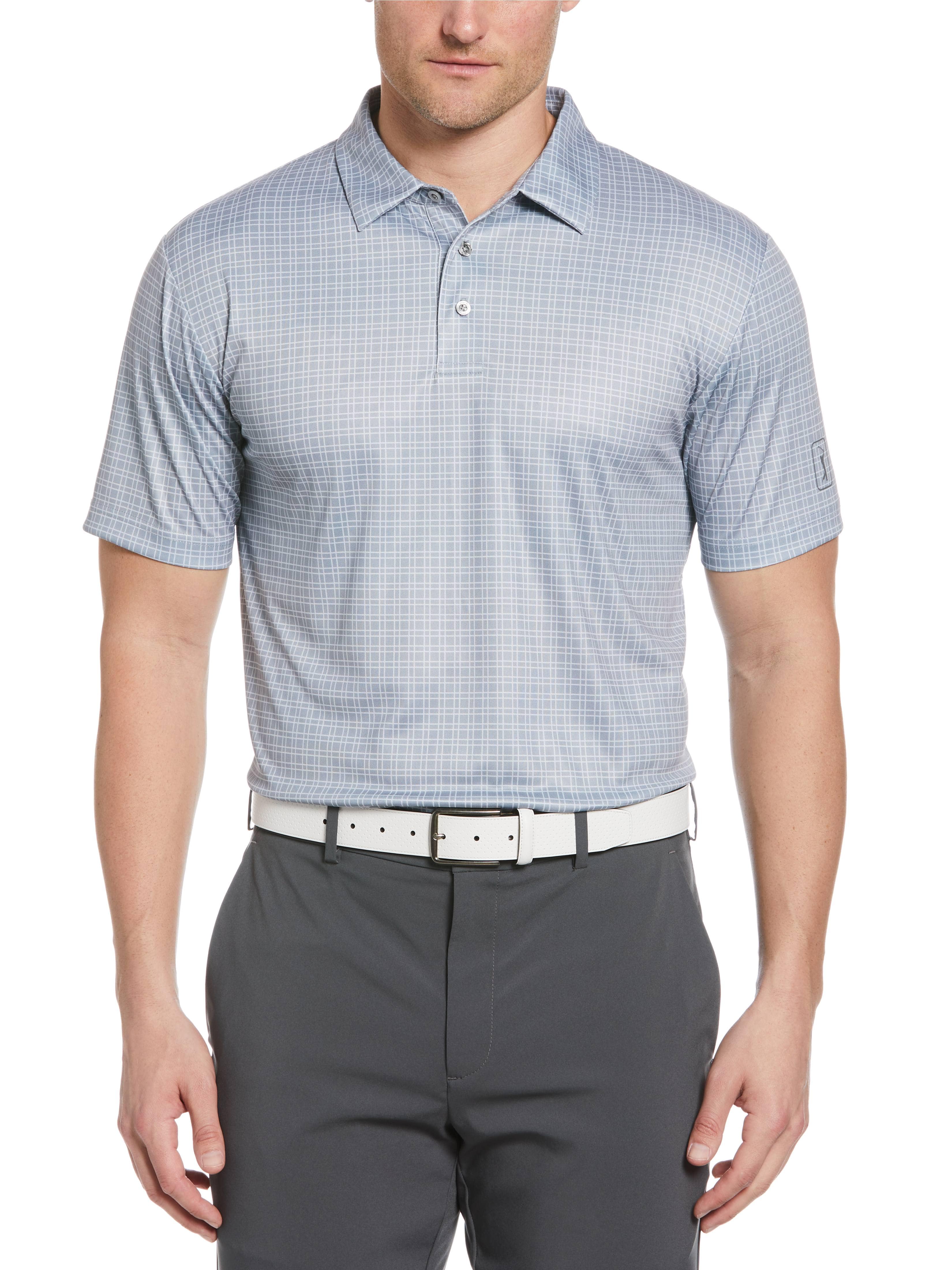 PGA TOUR Apparel Mens Menswear Print Golf Polo Shirt, Size XL, Tradewinds Gray, 100% Polyester | Golf Apparel Shop