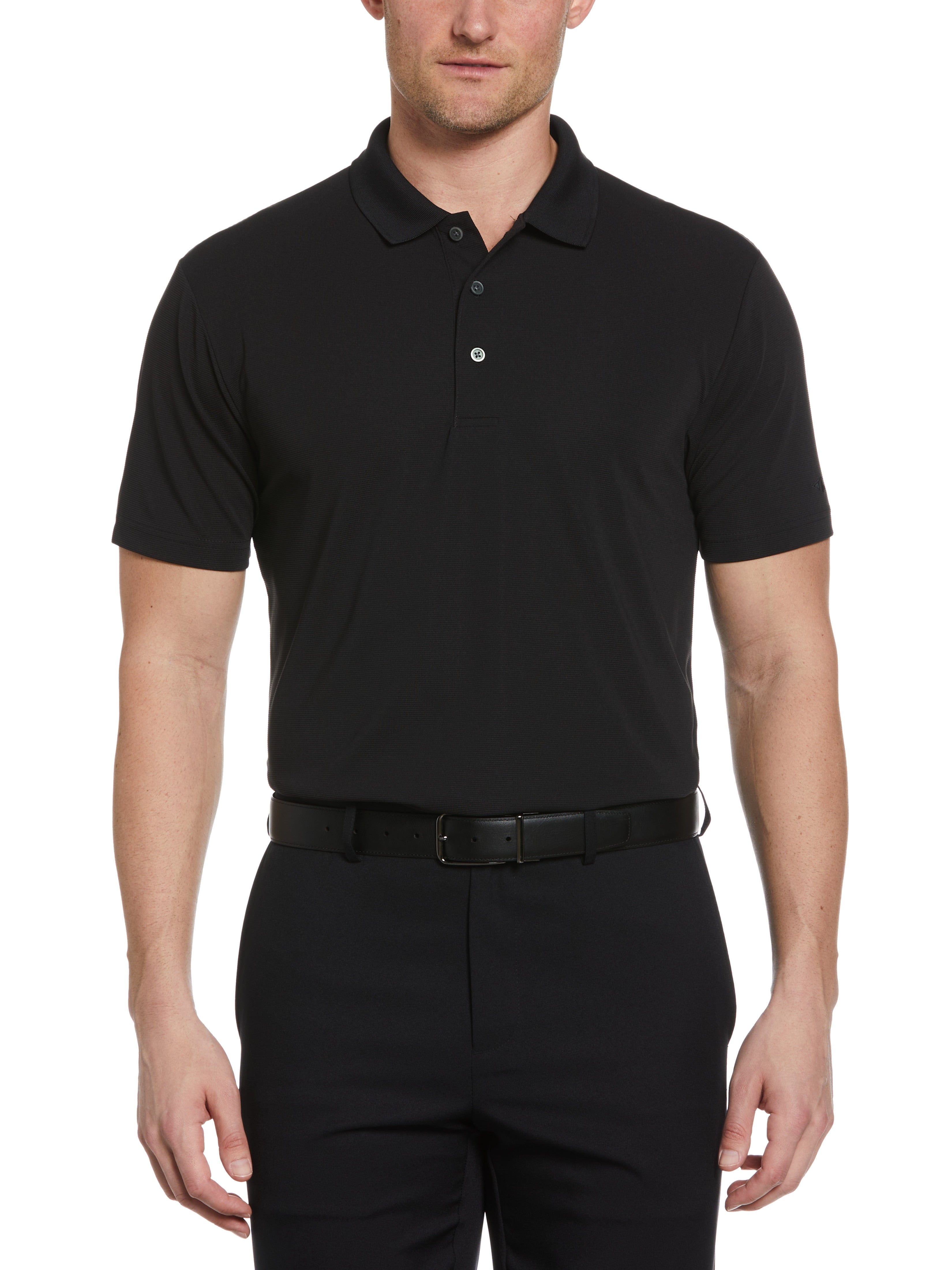 Grand Slam Mens Mini Ottoman Textured Polo Shirt, Size Large, Black, 100% Polyester | Golf Apparel Shop