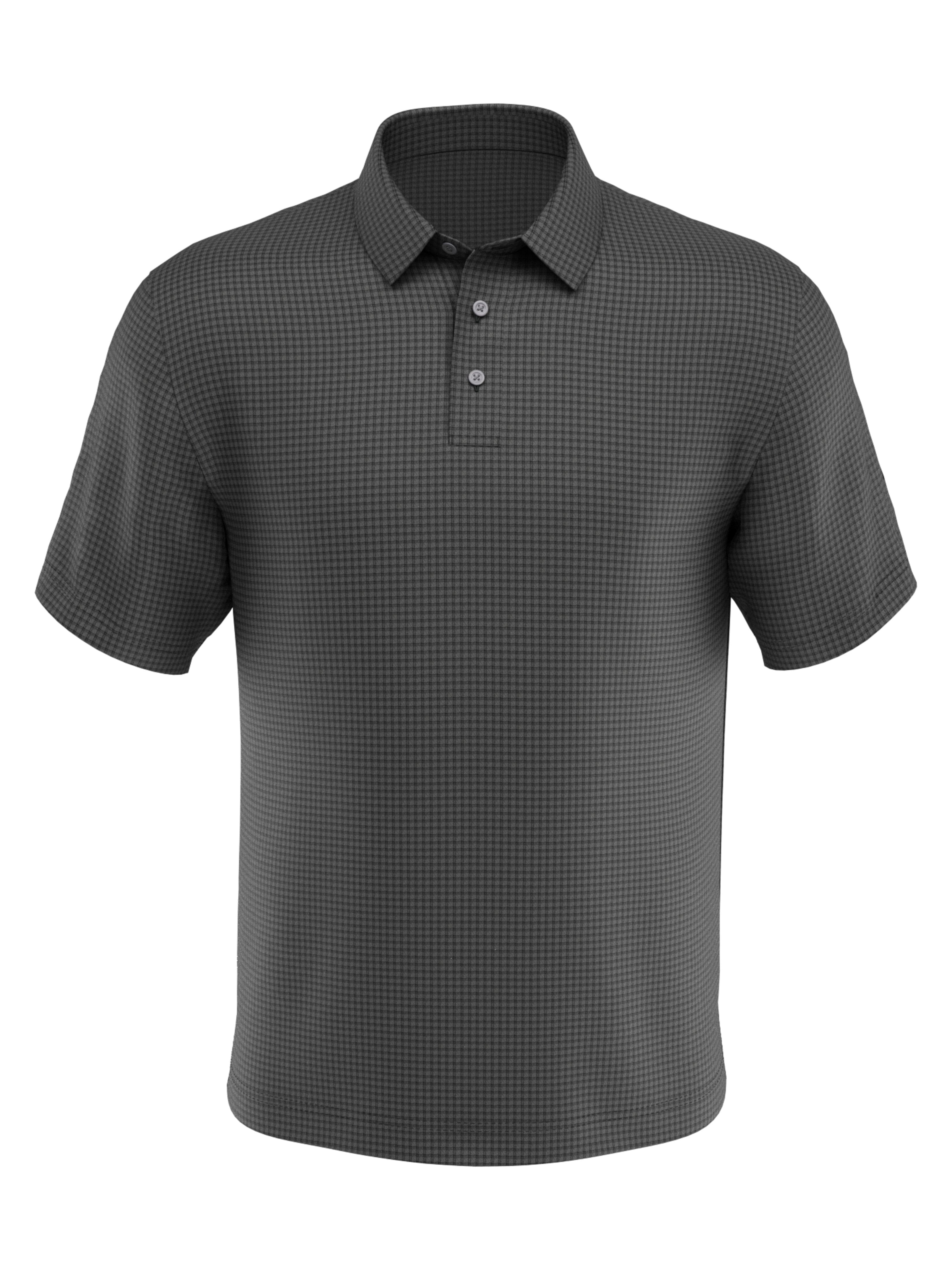 PGA TOUR Apparel Mens Mini Windowpane Heathered Golf Polo Shirt, Size Large, Grey Heather Gray, 100% Polyester | Golf Apparel Shop