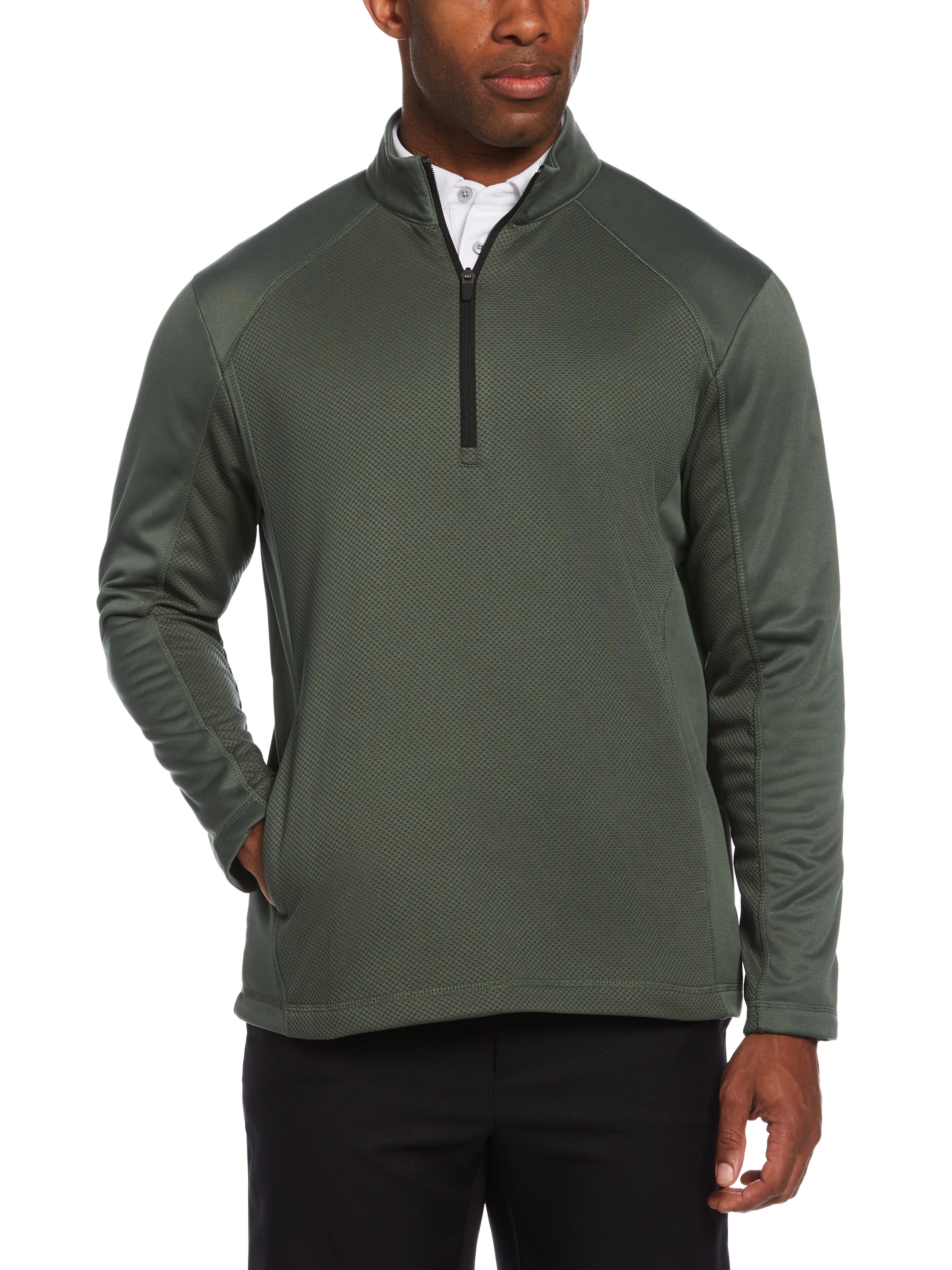 PGA TOUR Apparel Mens Mixed Texture Fleece 1/4 Zip Golf Jacket Top, Size Large, Duck Green, 100% Polyester | Golf Apparel Shop