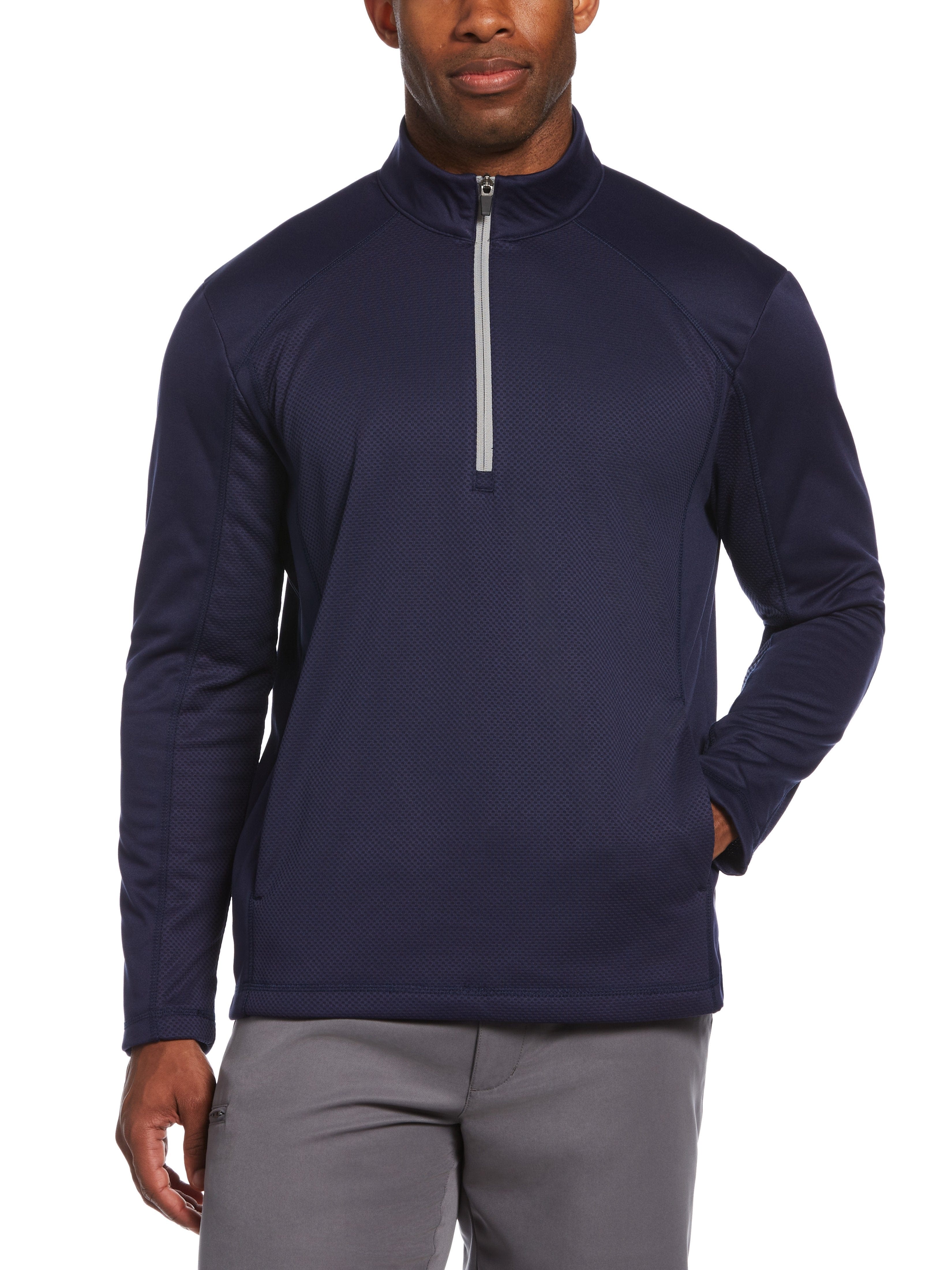 PGA TOUR Apparel Mens Mixed Texture Fleece 1/4 Zip Golf Jacket Top, Size Small, Navy Blue, 100% Polyester | Golf Apparel Shop