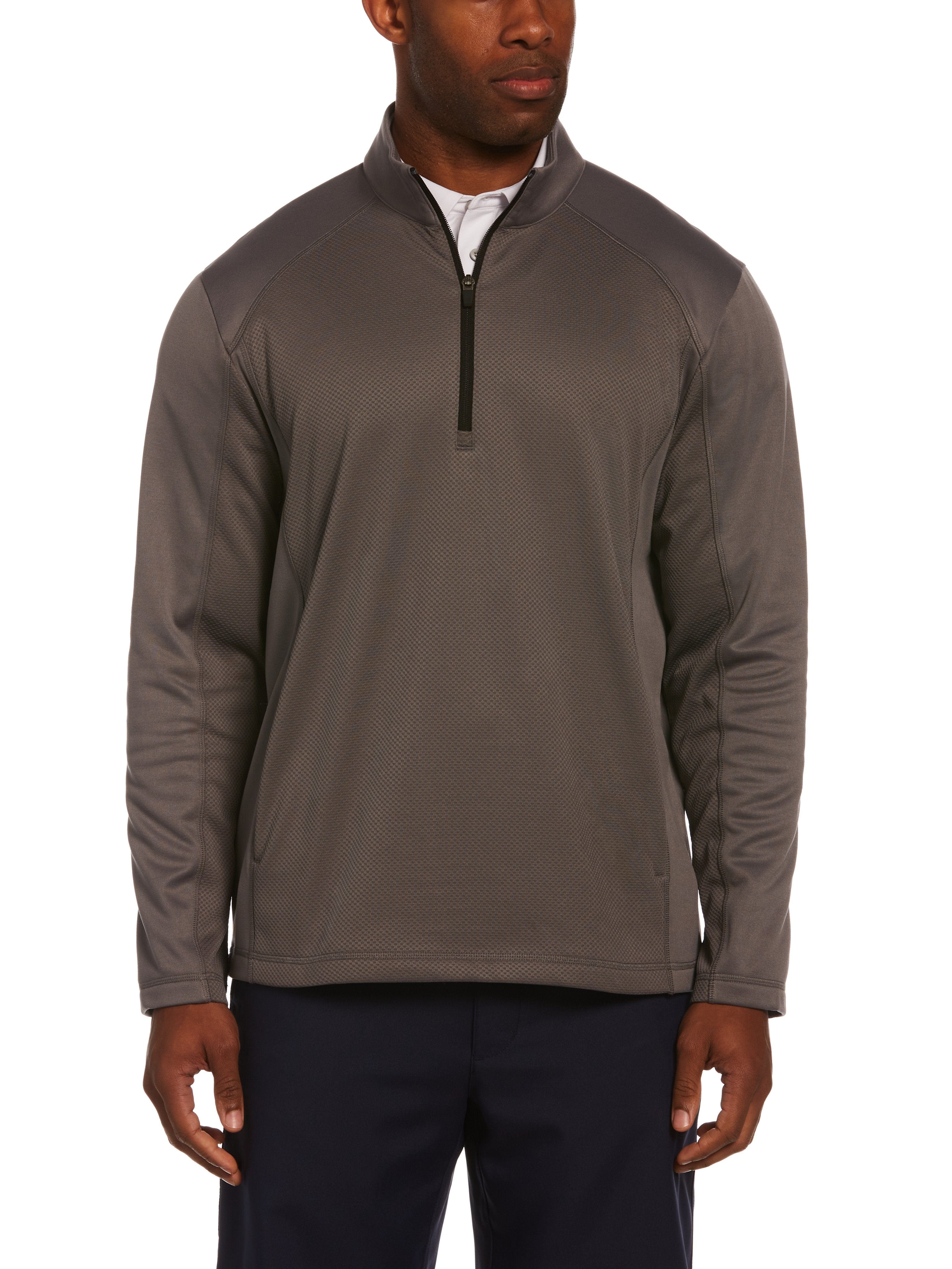 PGA TOUR Apparel Mens Mixed Texture Fleece 1/4 Zip Golf Jacket Top, Size Medium, Quiet Shade Gray, 100% Polyester | Golf Apparel Shop