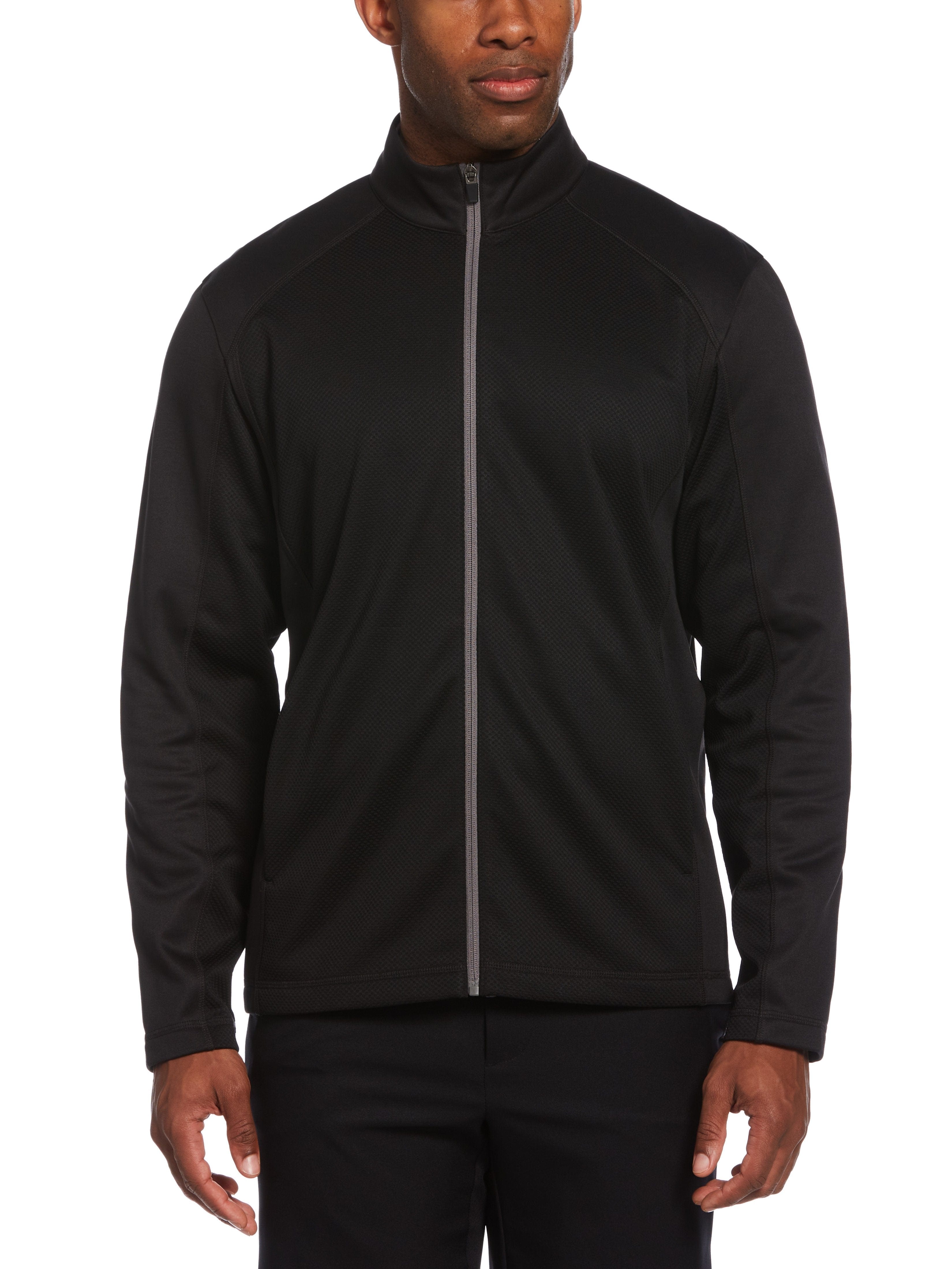 PGA TOUR Apparel Mens Mixed Texture Fleece Golf Jacket Top, Size Large, Black, 100% Polyester | Golf Apparel Shop