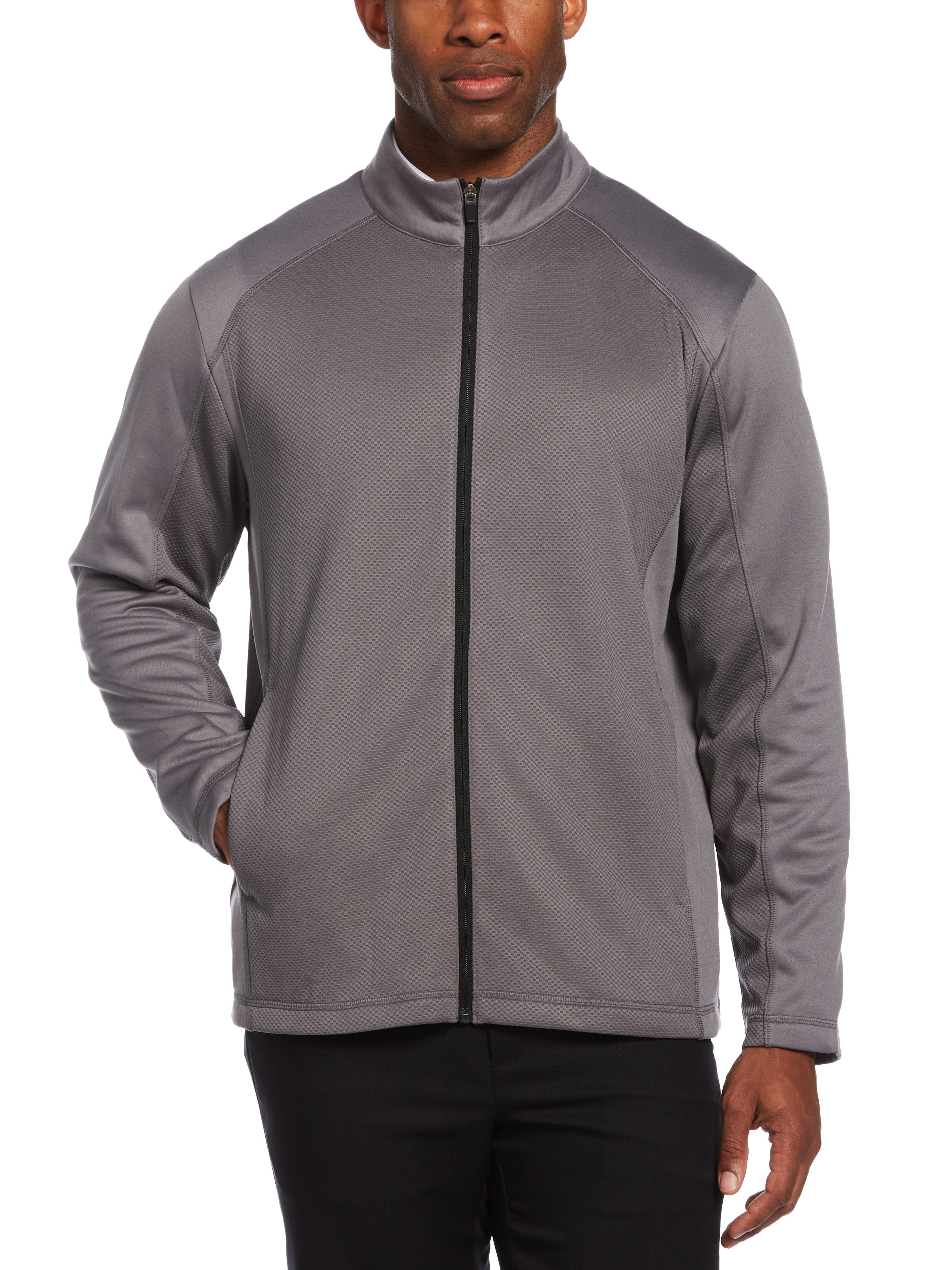 PGA TOUR Apparel Mens Mixed Texture Fleece Golf Jacket Top, Size 2XL, Quiet Shade Gray, 100% Polyester | Golf Apparel Shop
