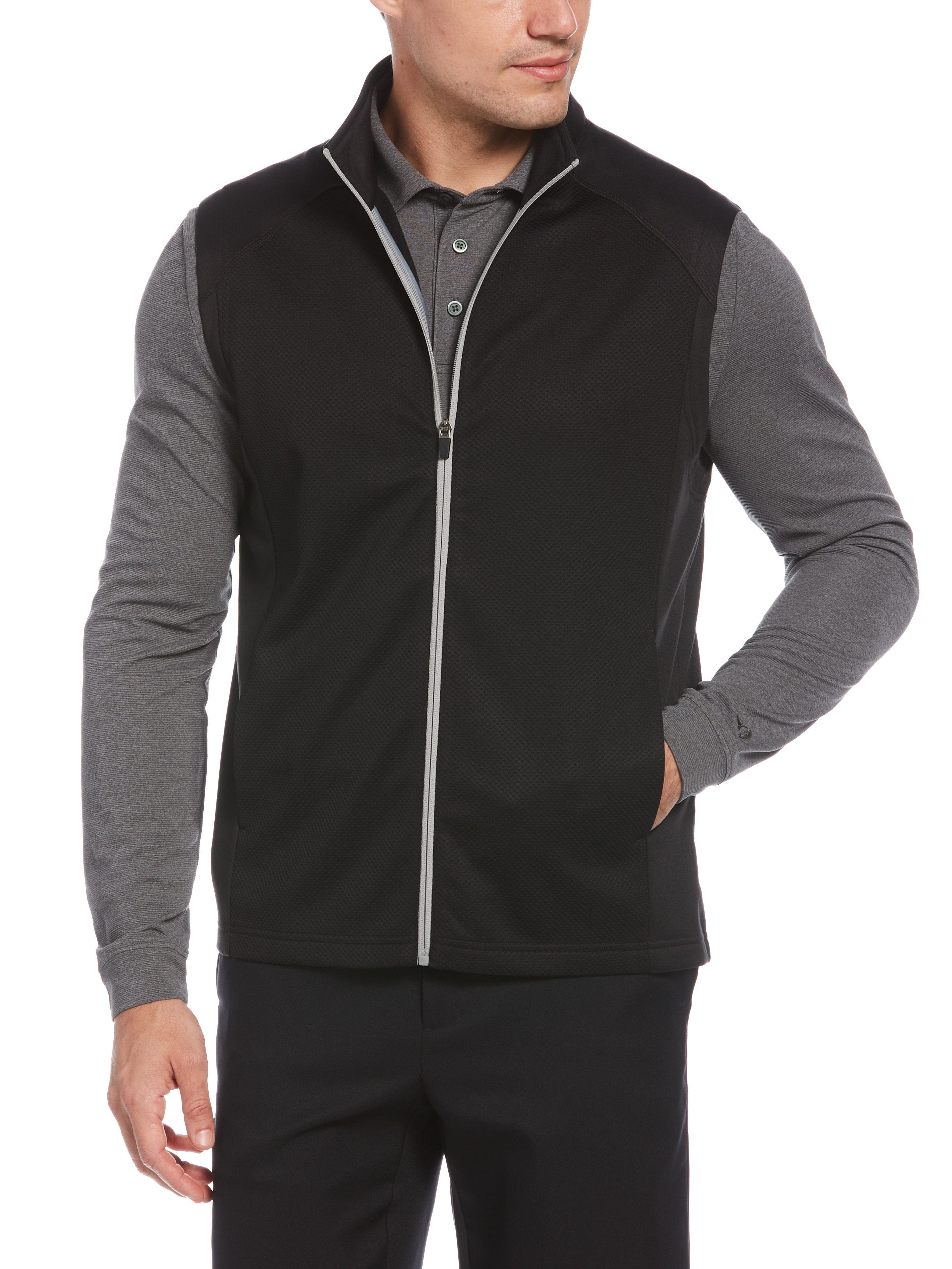 PGA TOUR Apparel Mens Mixed Texture Fleece Golf Vest Top, Size Medium, Black, 100% Polyester | Golf Apparel Shop