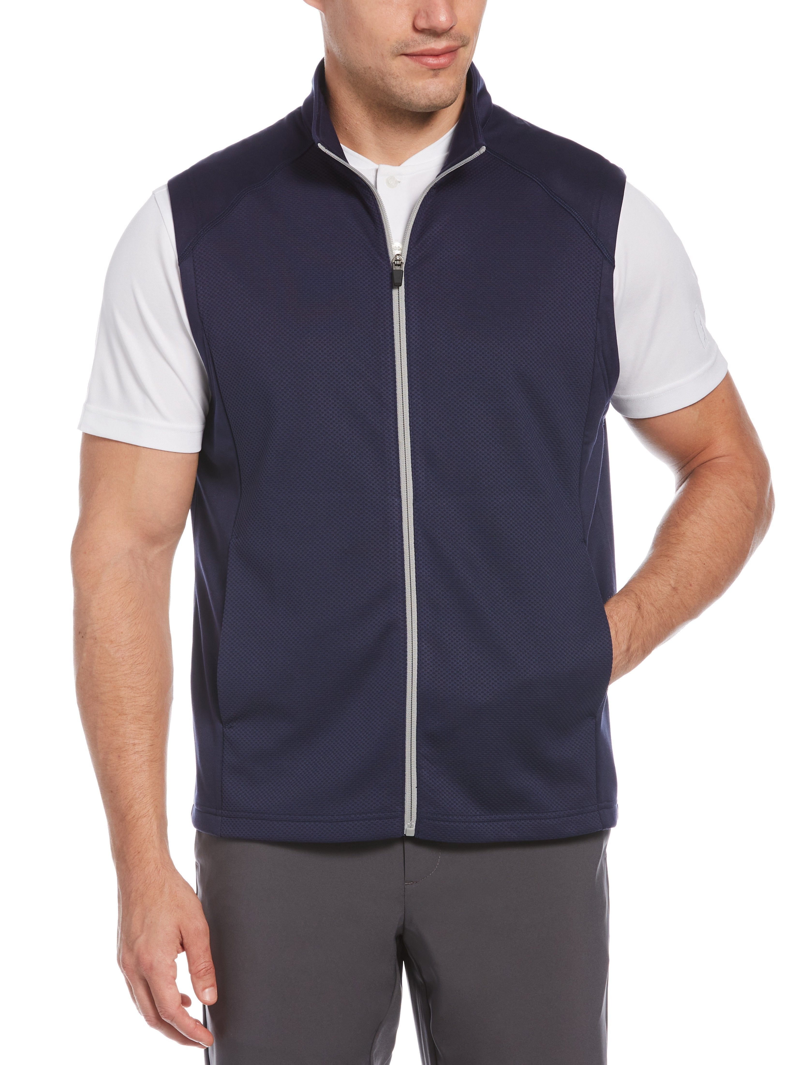 PGA TOUR Apparel Mens Mixed Texture Fleece Golf Vest Top, Size 2XL, Navy Blue, 100% Polyester | Golf Apparel Shop