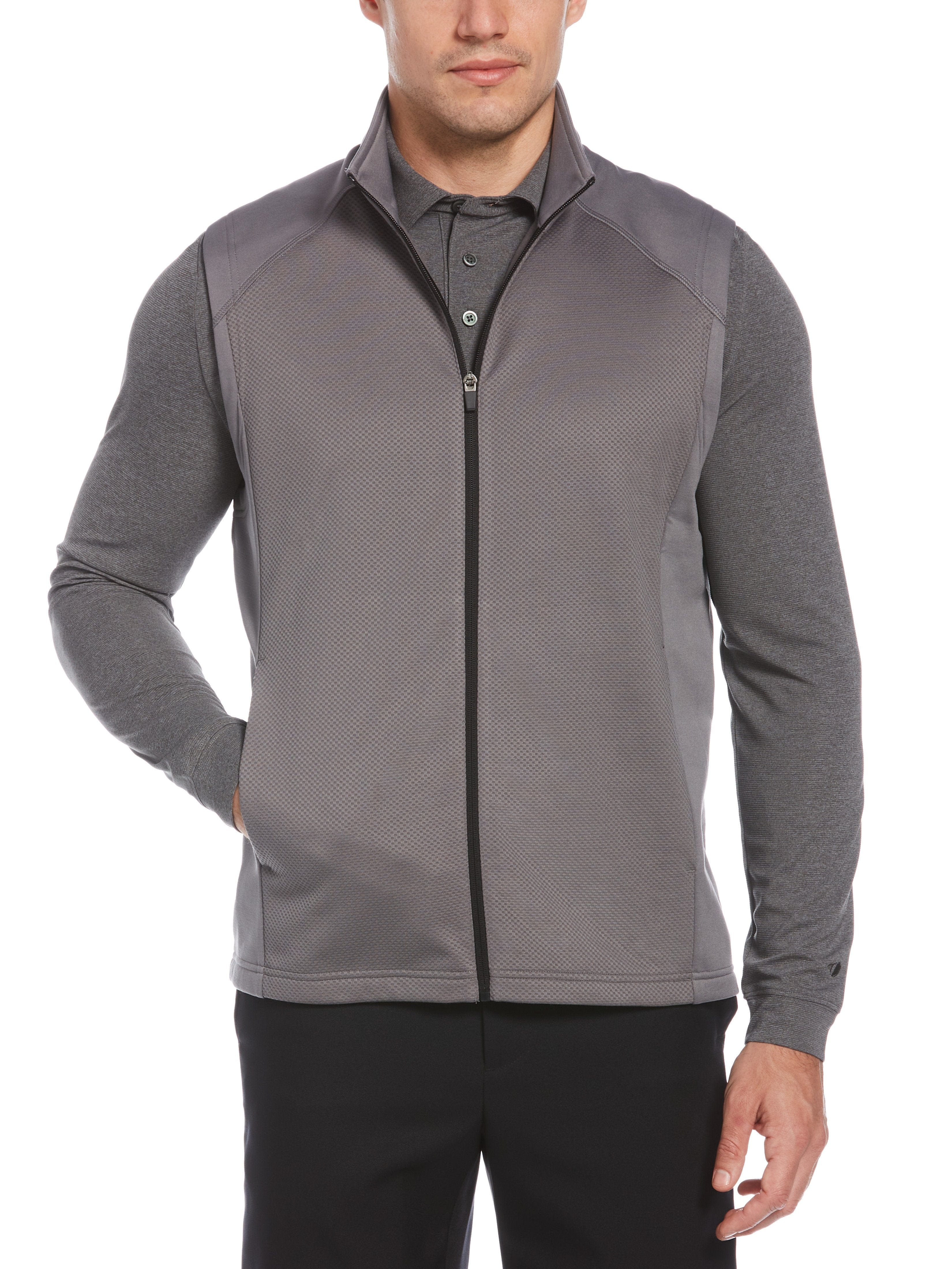 PGA TOUR Apparel Mens Mixed Texture Fleece Golf Vest Top, Size 2XL, Quiet Shade Gray, 100% Polyester | Golf Apparel Shop