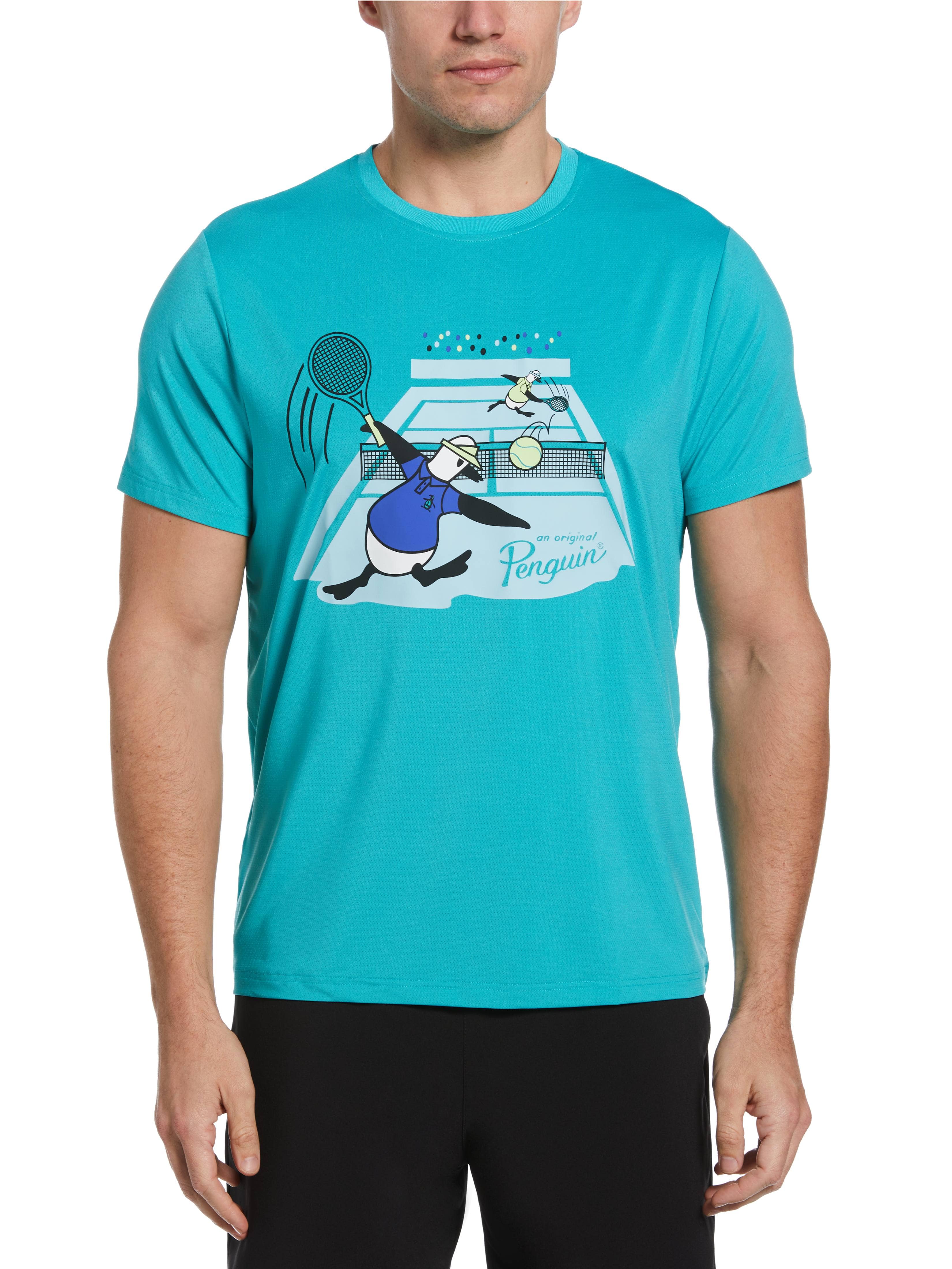 Original Penguin Mens Original Performance Graphic Tennis T-Shirt, Size 2XL, Baltic Green, Polyester/Recycled Polyester/Elastane | Golf Apparel Shop