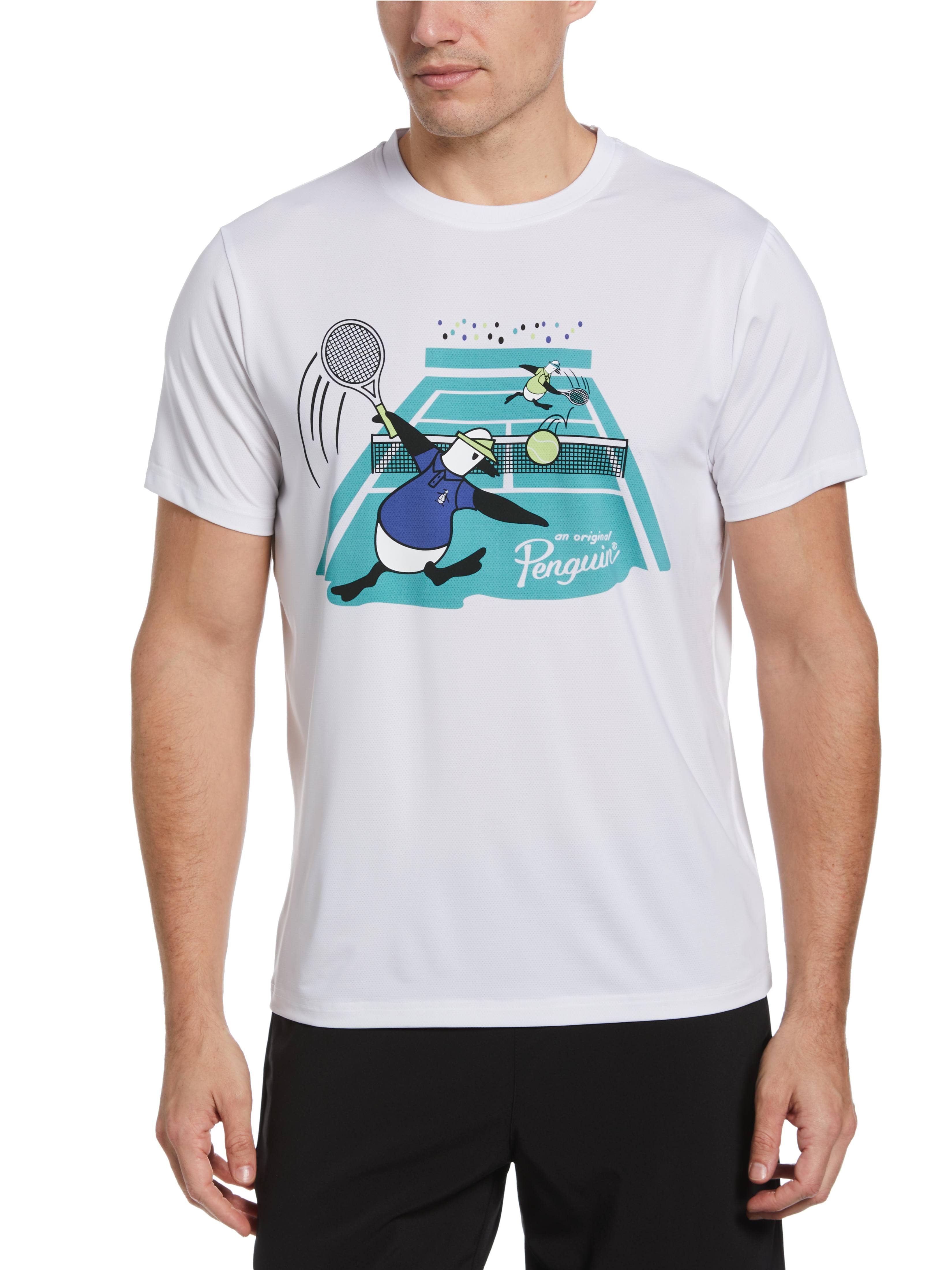 Original Penguin Mens Original Performance Graphic Tennis T-Shirt, Size Medium, White, Polyester/Recycled Polyester/Elastane | Golf Apparel Shop