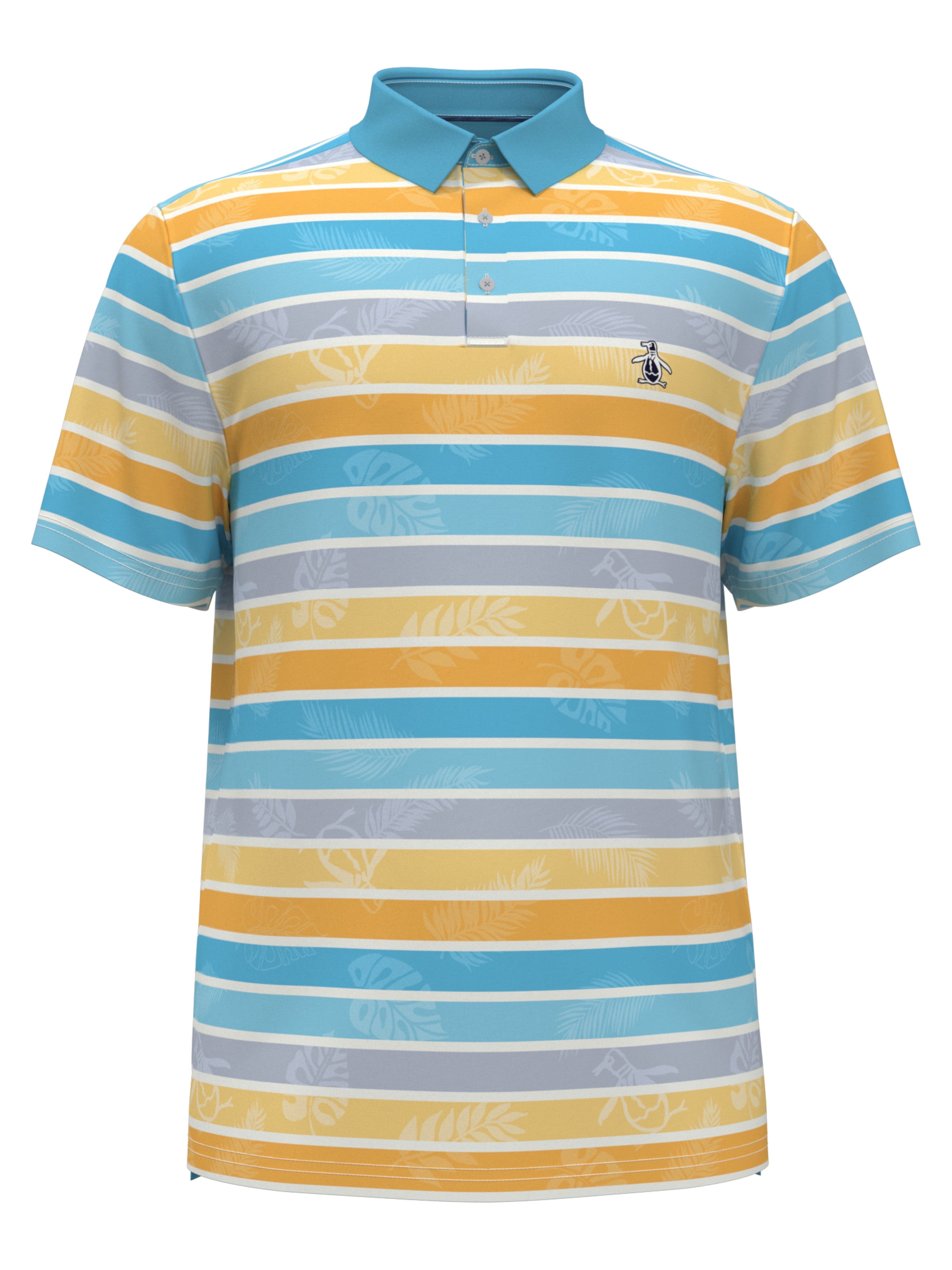 Original Penguin Mens Original Resort Stripe Print Golf Polo Shirt, Size XL, Aquarius Blue, Polyester/Recycled Polyester/Elastane | Golf Apparel Shop