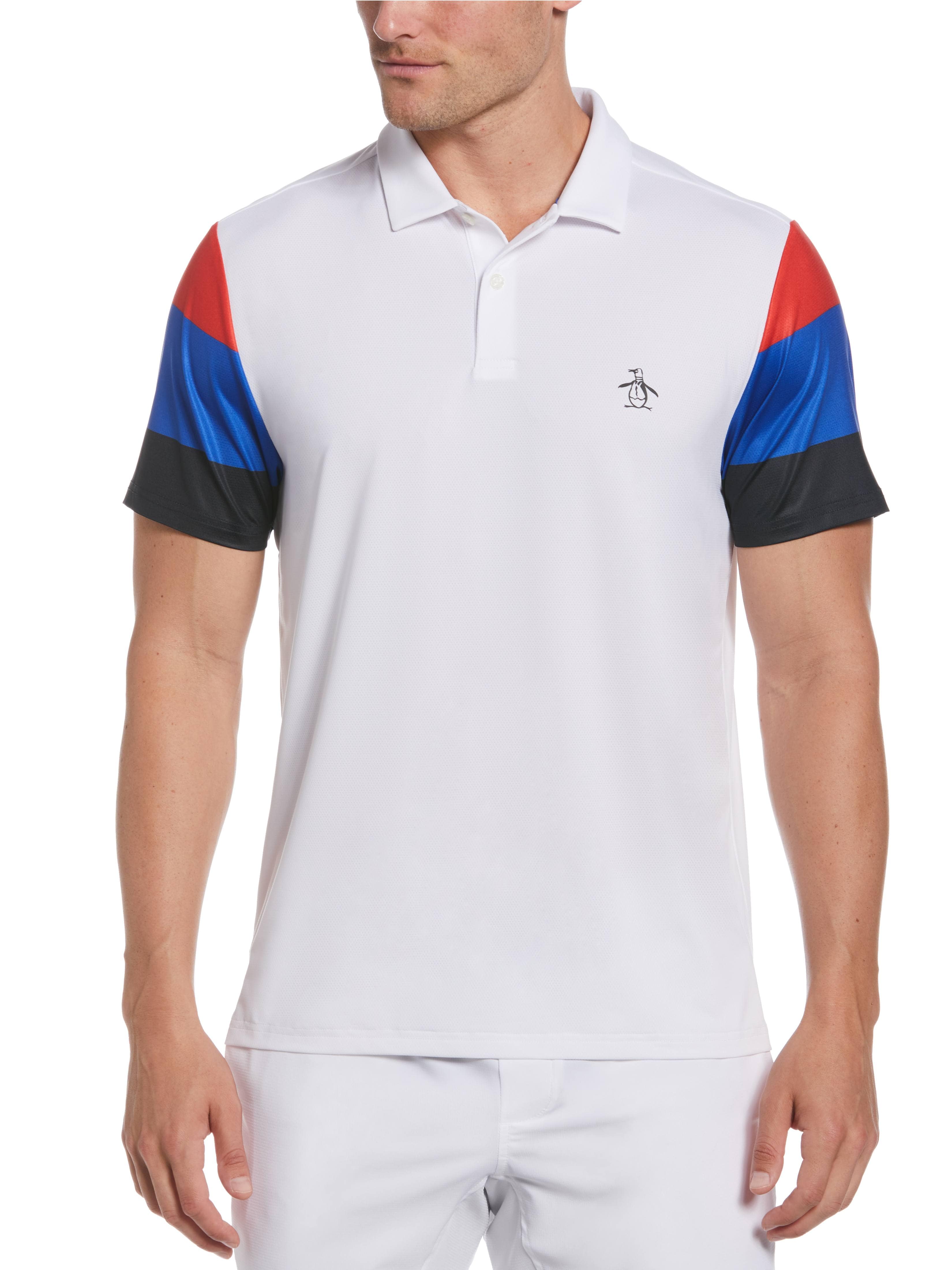 Original Penguin Mens Performance Color Block Polo Shirt, Size Small, White, Polyester/Recycled Polyester/Elastane | Golf Apparel Shop